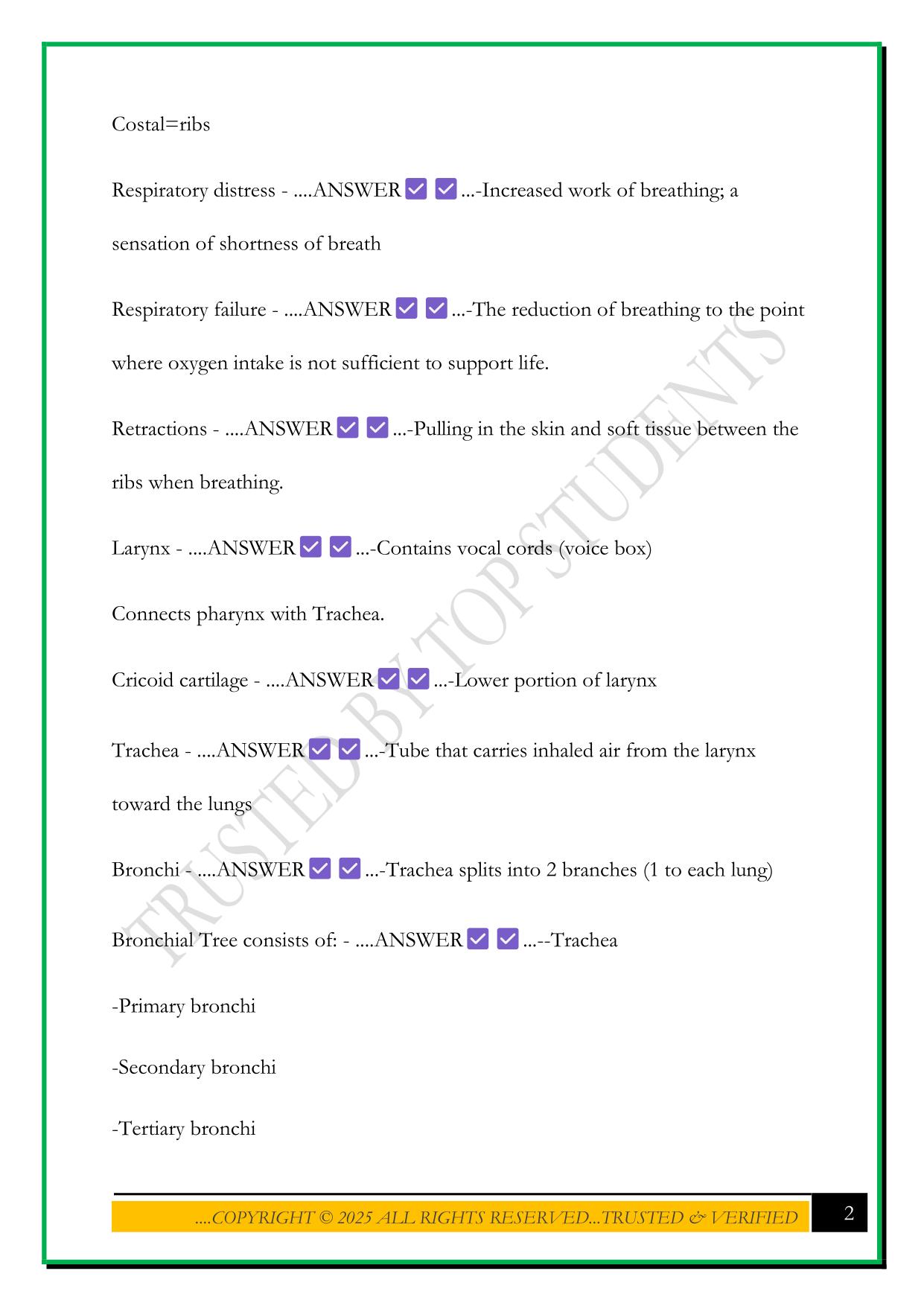 HCB 102.4.1-1 RESPIRATORY SYSTEM EXAM 2025 QUESTIONS AND ANSWERS