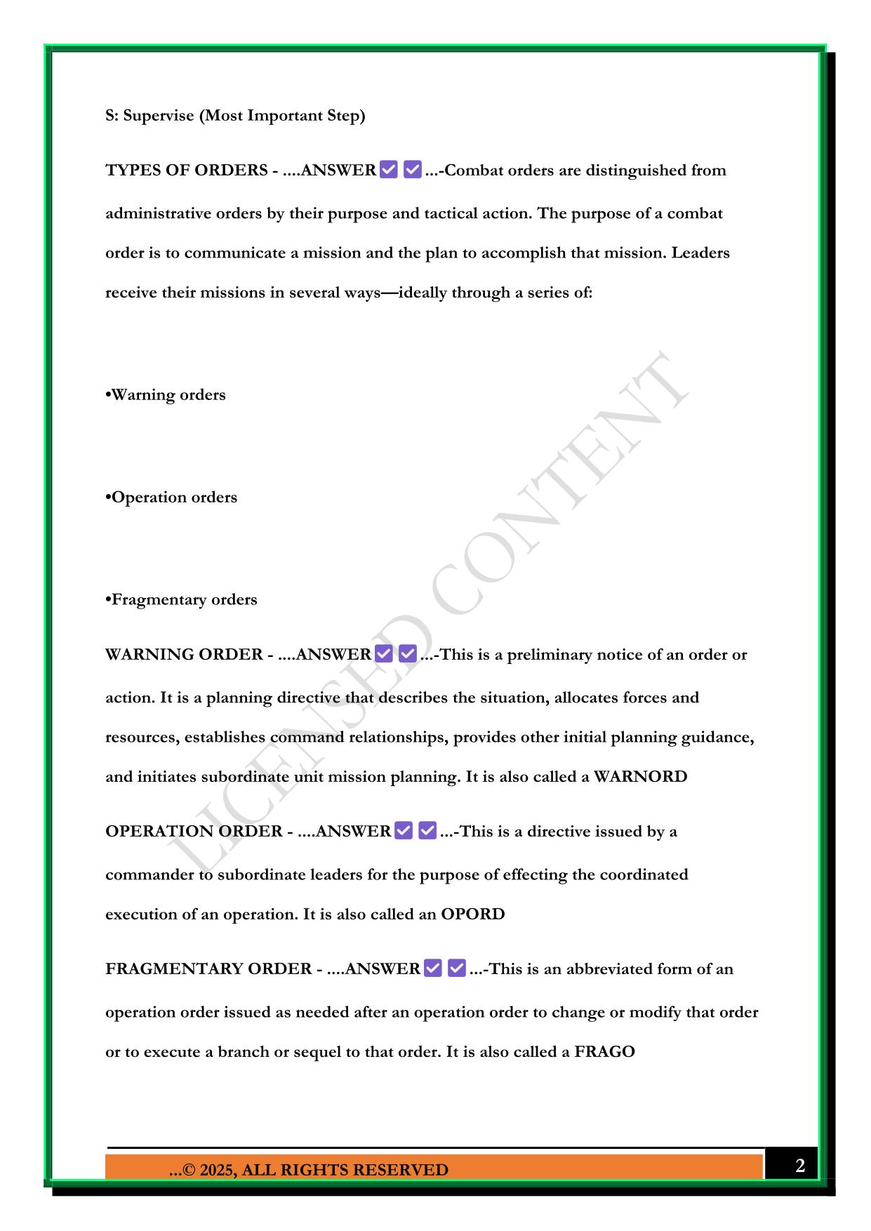 LEADING MARINES STUDY GUIDE 5: TROOP LEADING STEPS EXAM 2025 QUESTIONS AND ANSWERS
