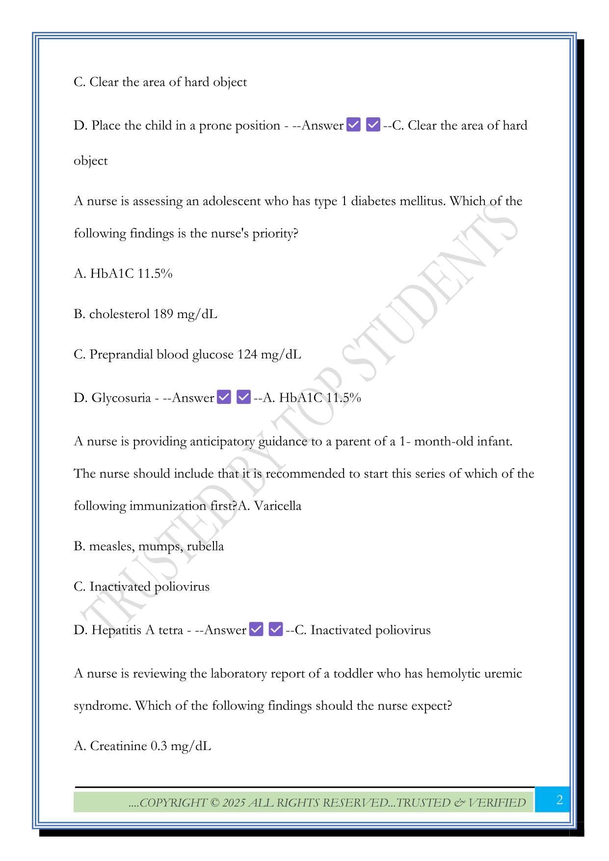 ATI PEDIATRIC FINAL PROCTORED EXAM LATEST 2025-2026 ACTUAL EXAM COMPLETE 70 QUESTIONS AND CORRECT DETAILED ANSWERS