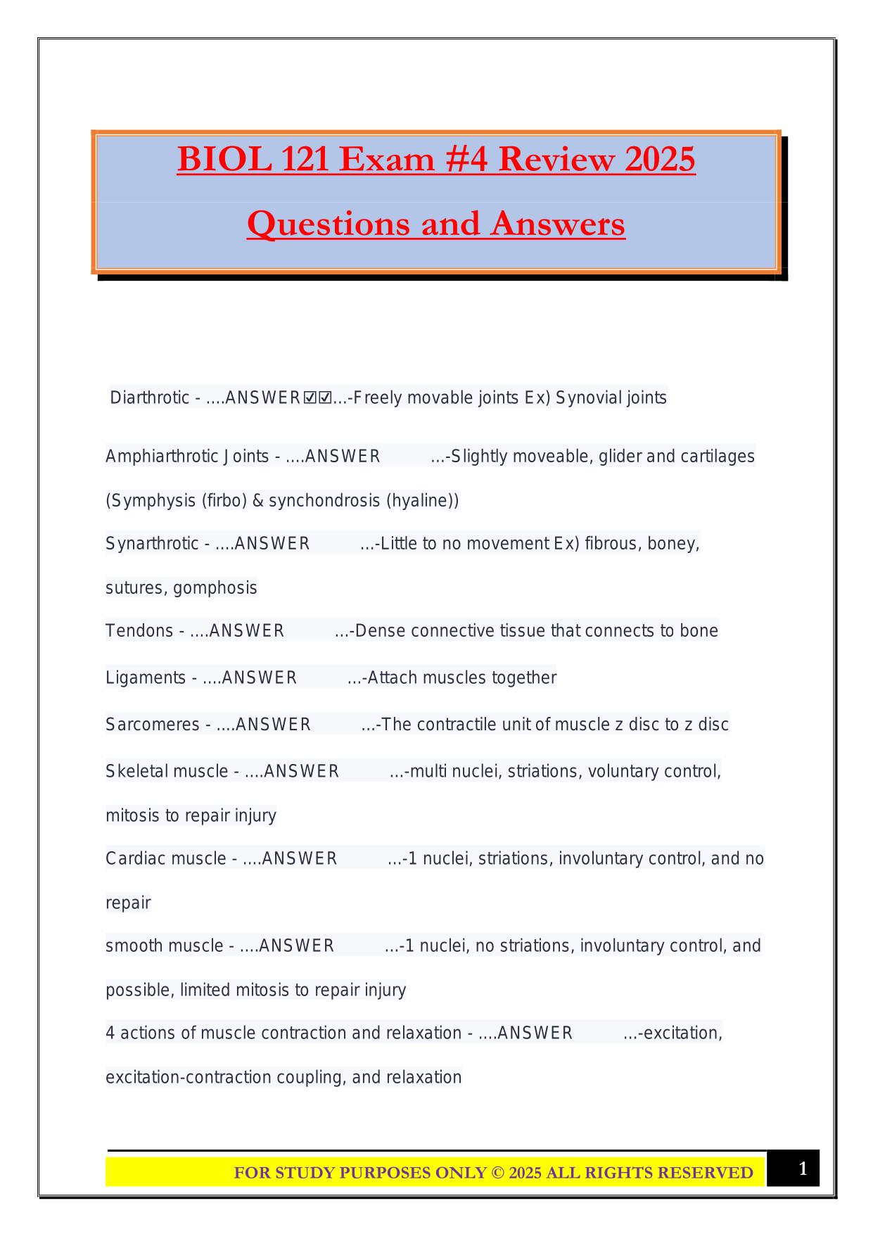 BIOL 121 Exam #4 Review 2025 Questions and Answers