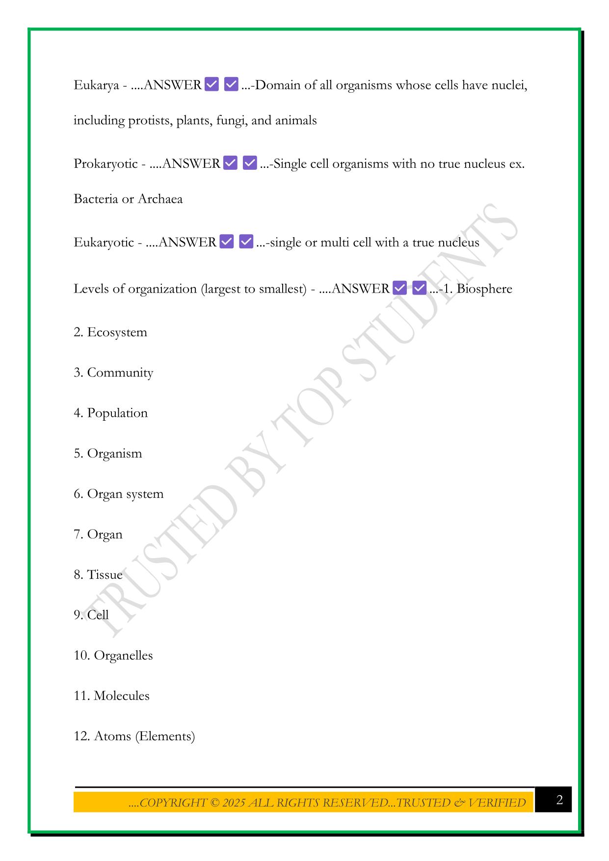 UNCW BIO 201 EXAM 1 2025 QUESTIONS AND ANSWERS