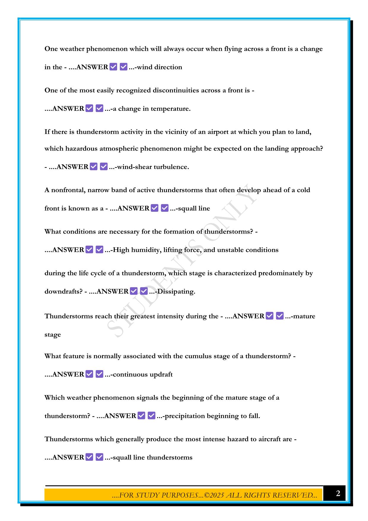 GROUND SCHOOL EXAM #2 - GLEIM QUESTIONS UNIT 7 – WEATHER 2025 QUESTIONS AND ANSWERS