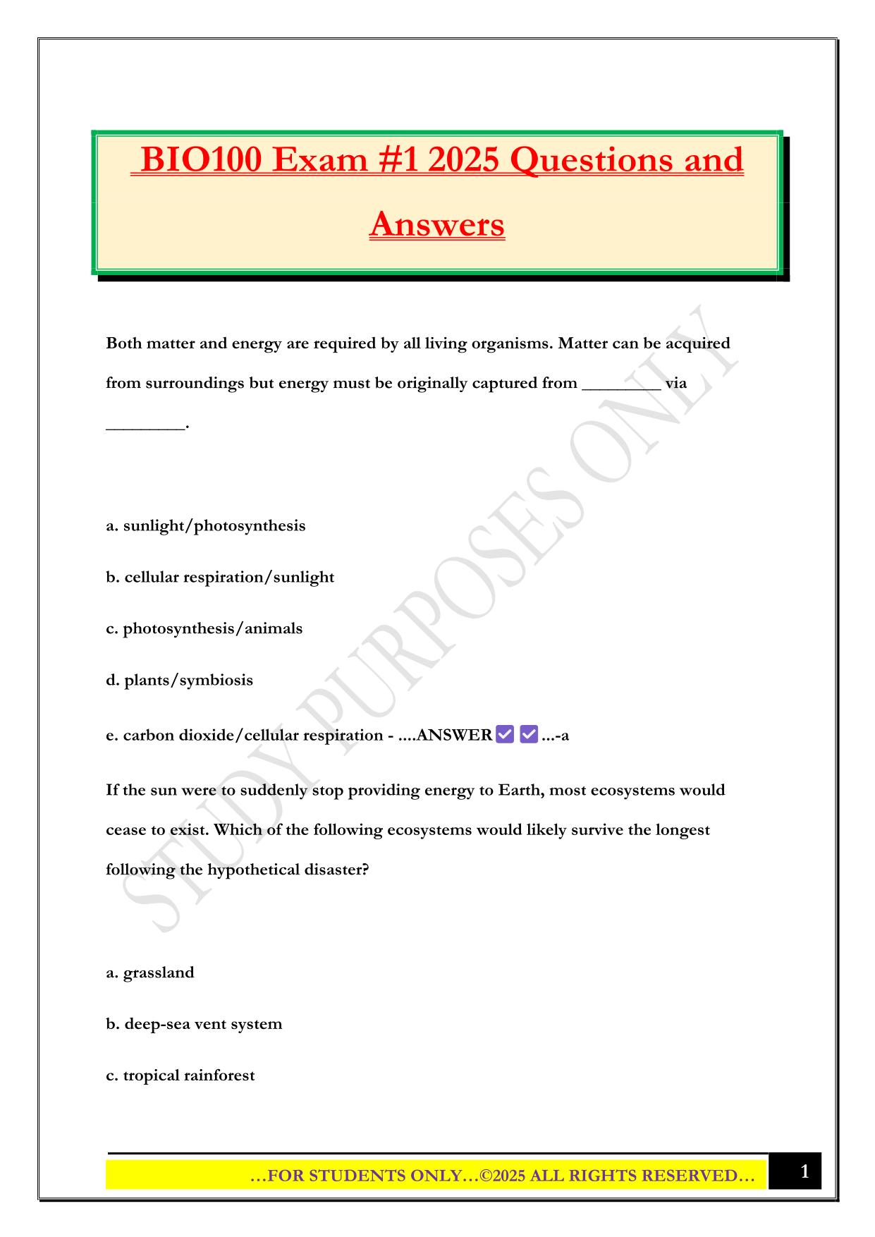 BIO100 Exam #1 2025 Questions and Answers