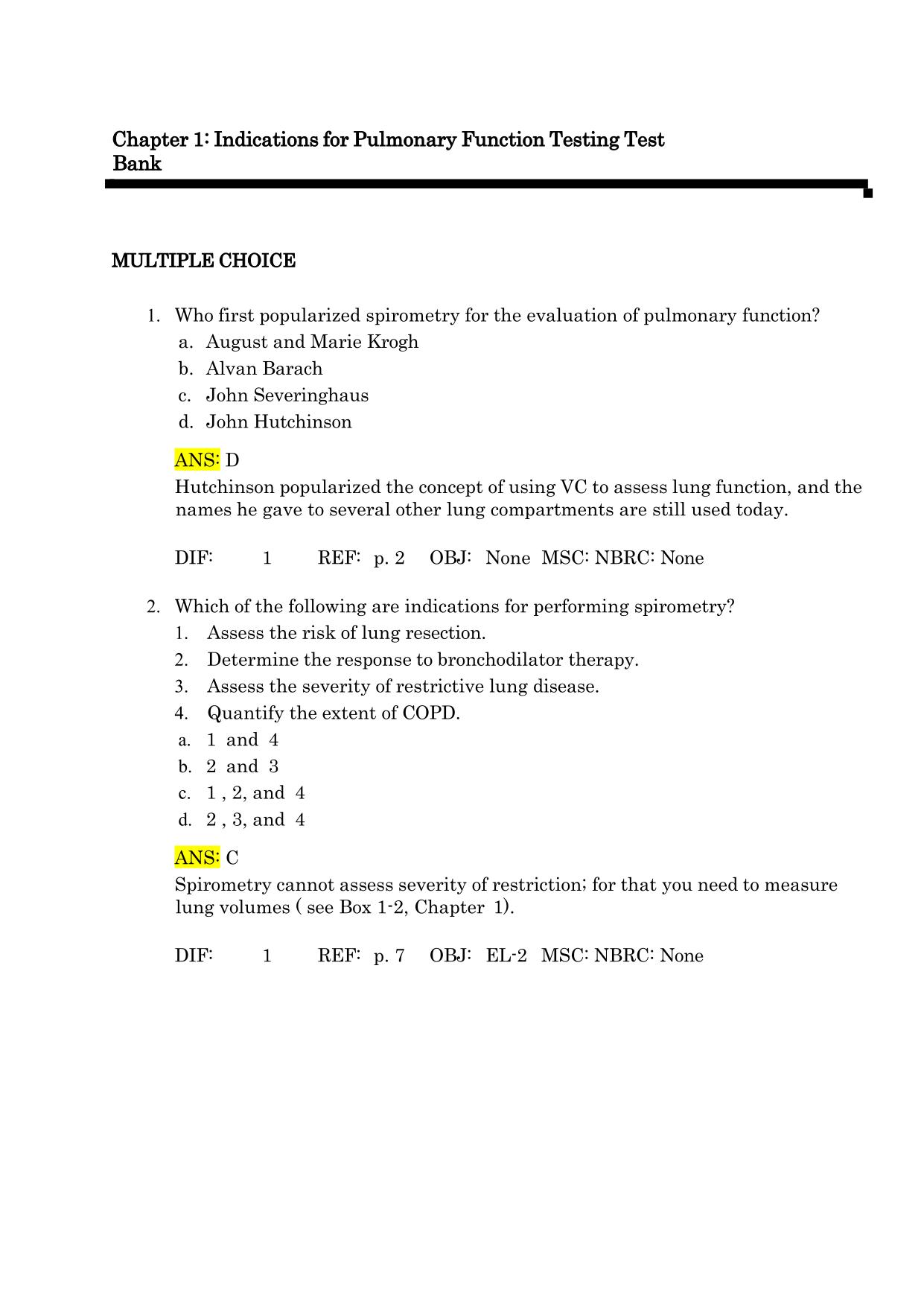 Test Bank for Ruppel’s Manual of Pulmonary Function Testing 12th Edition, By Mottram Chapter 1 - 13 Updated