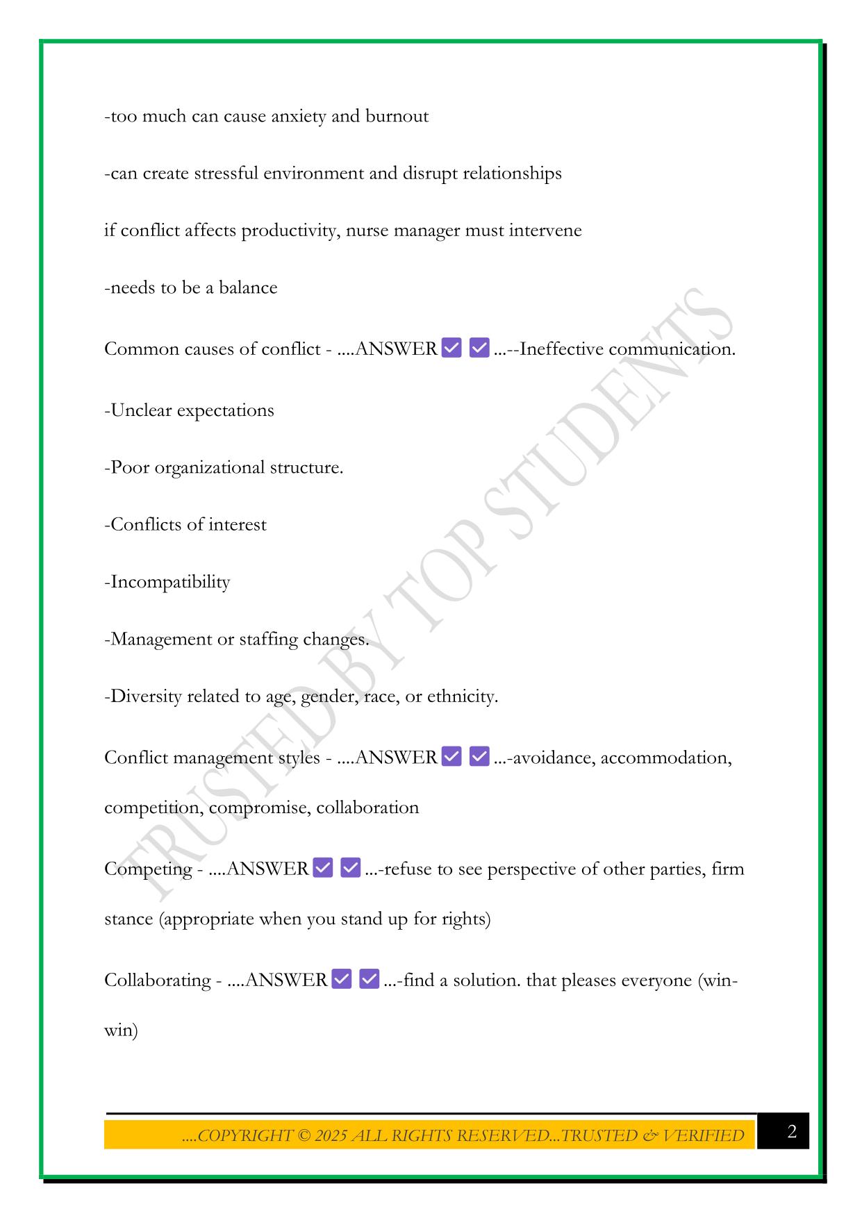 LEADERSHIP EXAM 2-CONFLICT MANAGEMENT EXAM 2025 QUESTIONS AND ANSWERS