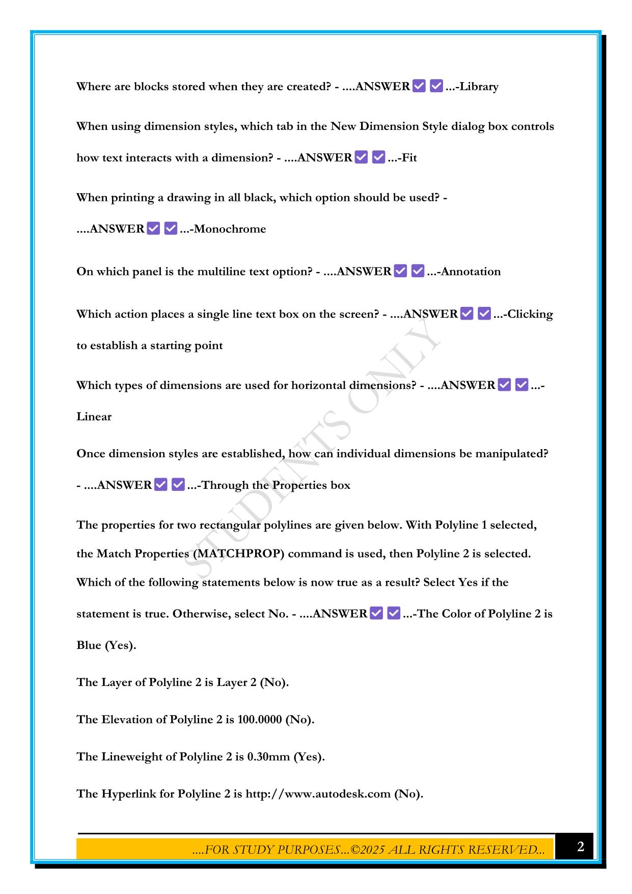 AUTOCAD PRACTICE EXAM 2025 QUESTIONS AND ANSWERS