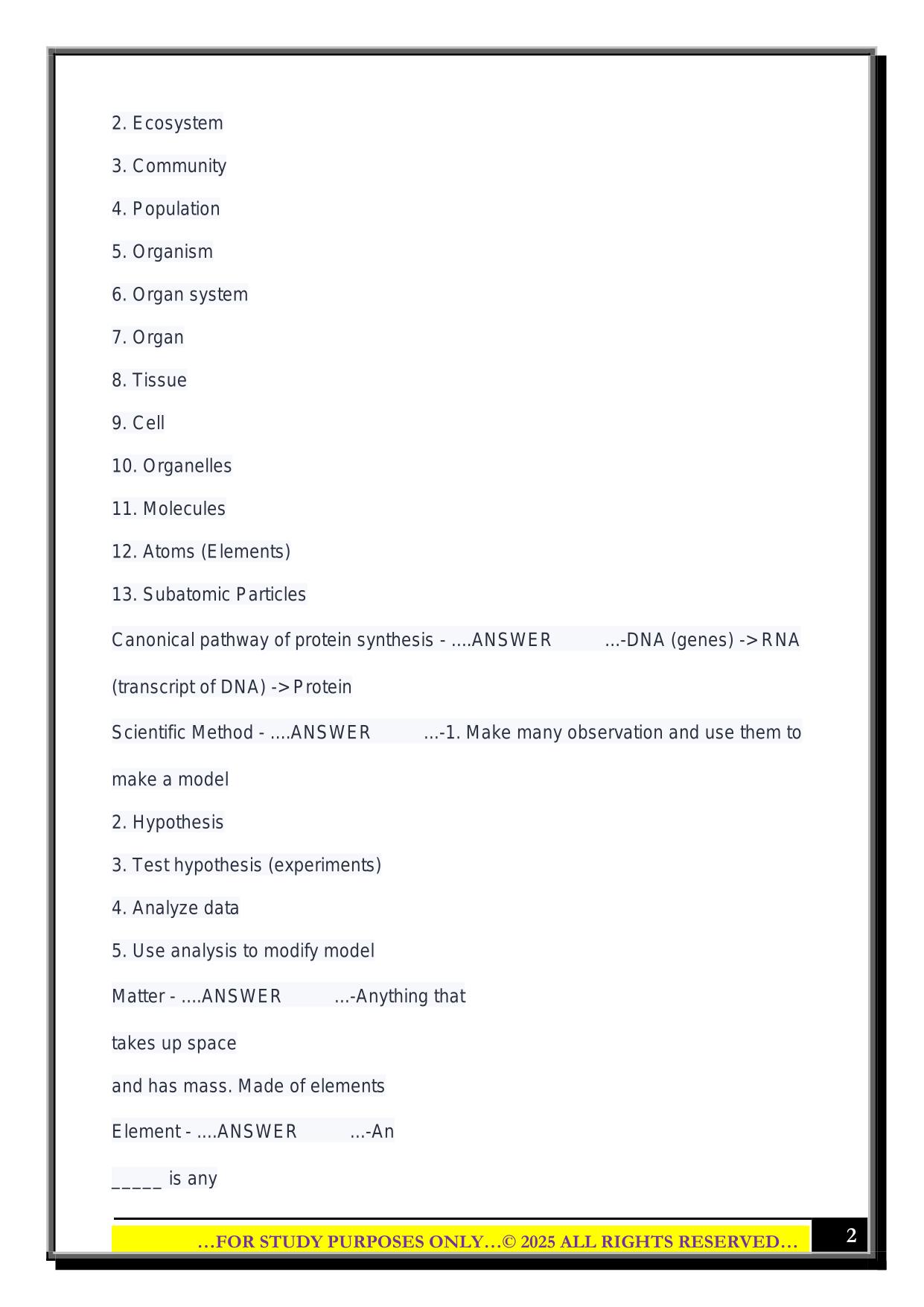 UNCW Bio 201 exam 1 2025 Questions and Answers