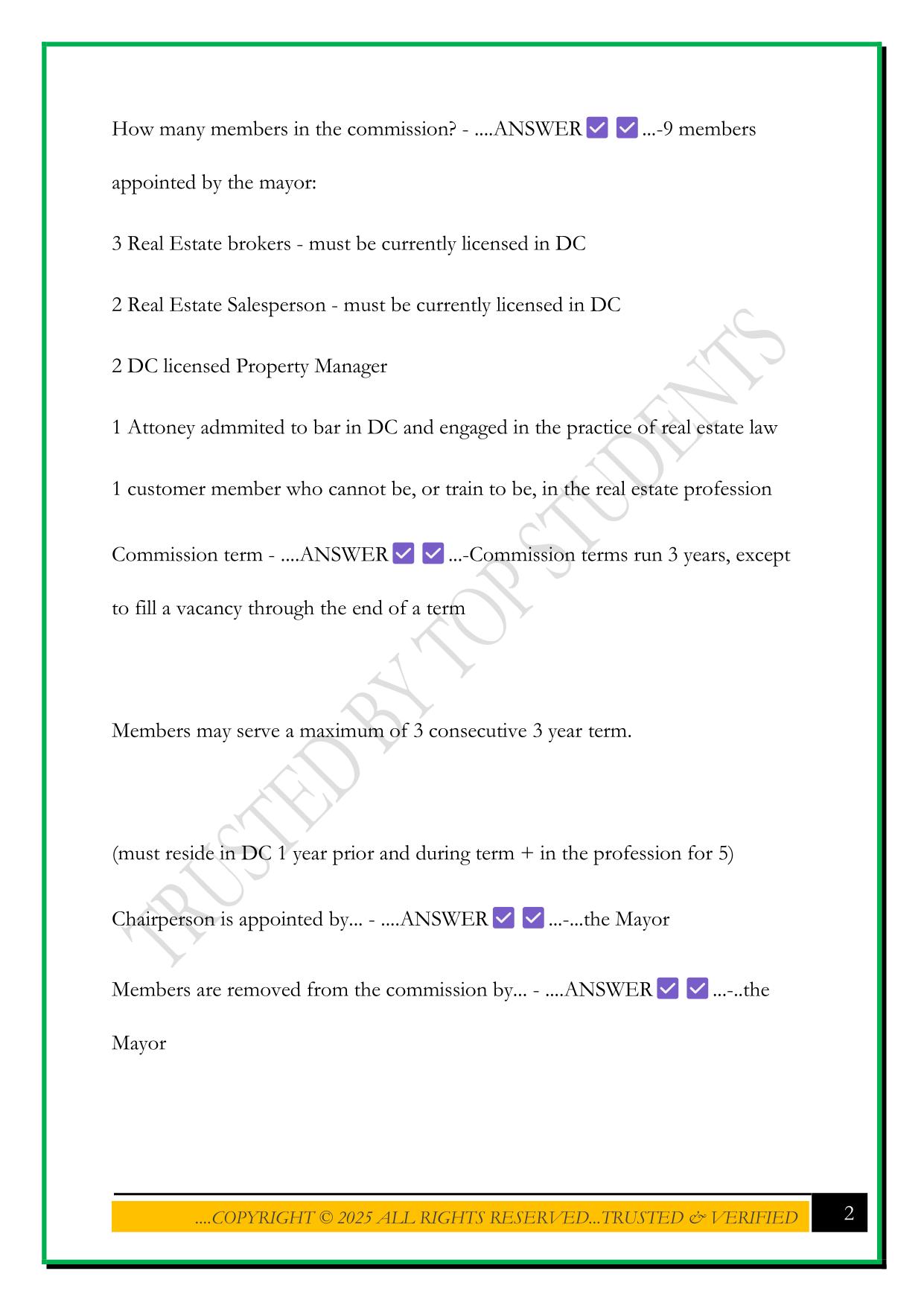 DC REAL ESTATE LAWS EXAM 2025 QUESTIONS AND ANSWERS