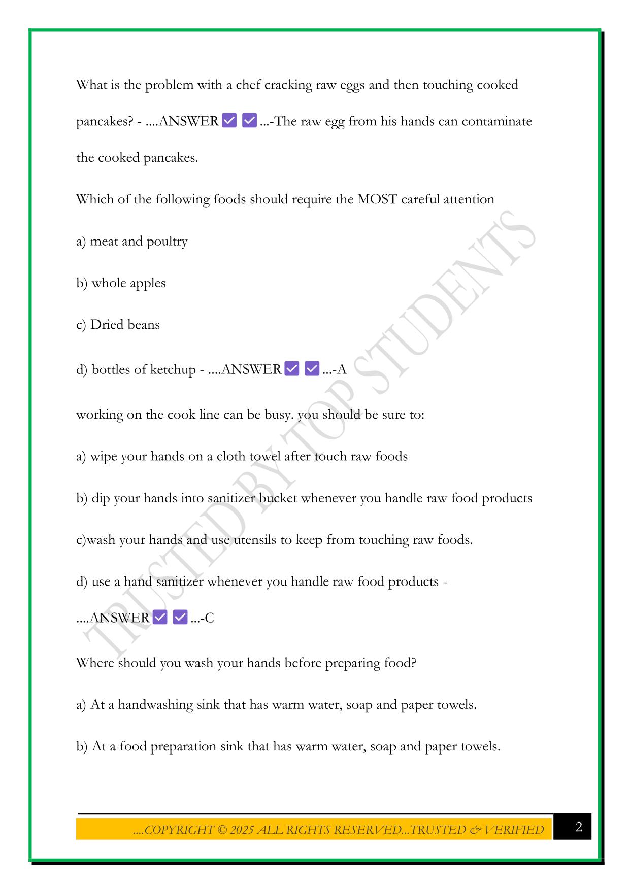 CALIFORNIA ANSI FOOD HANDLER TRAINING EXAM 2025 QUESTIONS AND ANSWERS