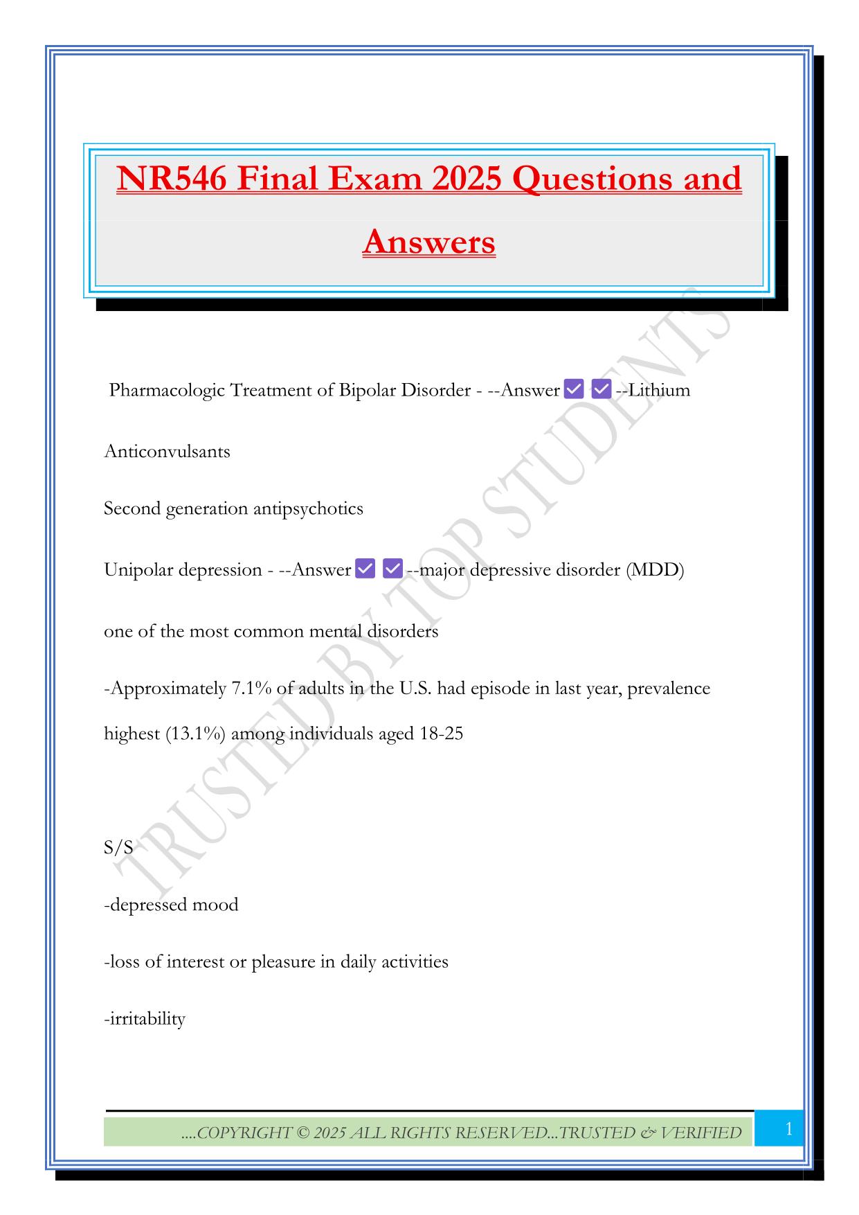 NR546 Final Exam 2025 Questions and Answers