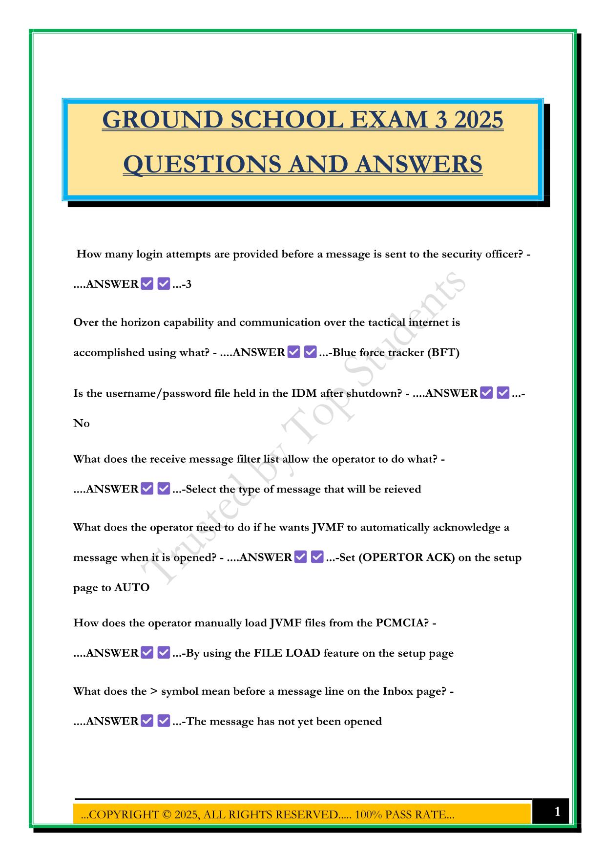 GROUND SCHOOL EXAM 3 2025 QUESTIONS AND ANSWERS