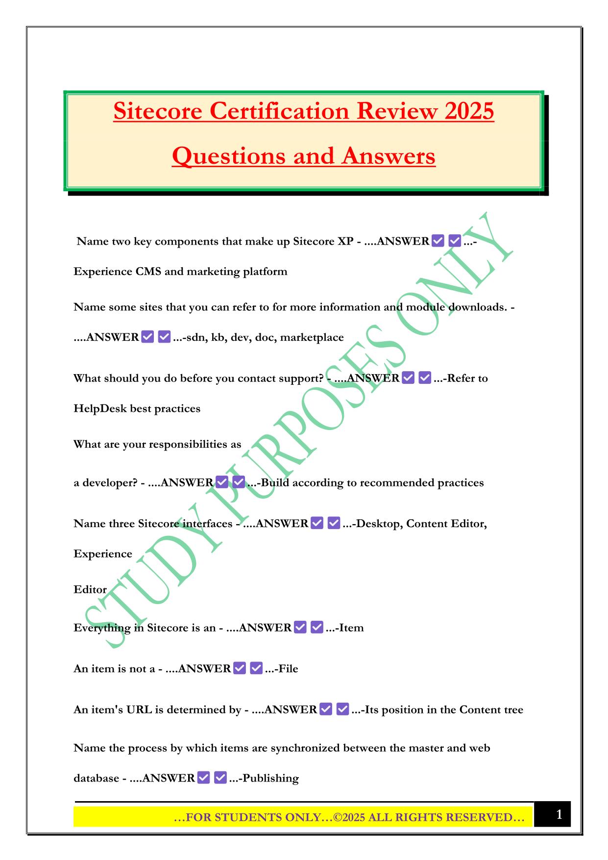 Sitecore Certification Review 2025 Questions and Answers