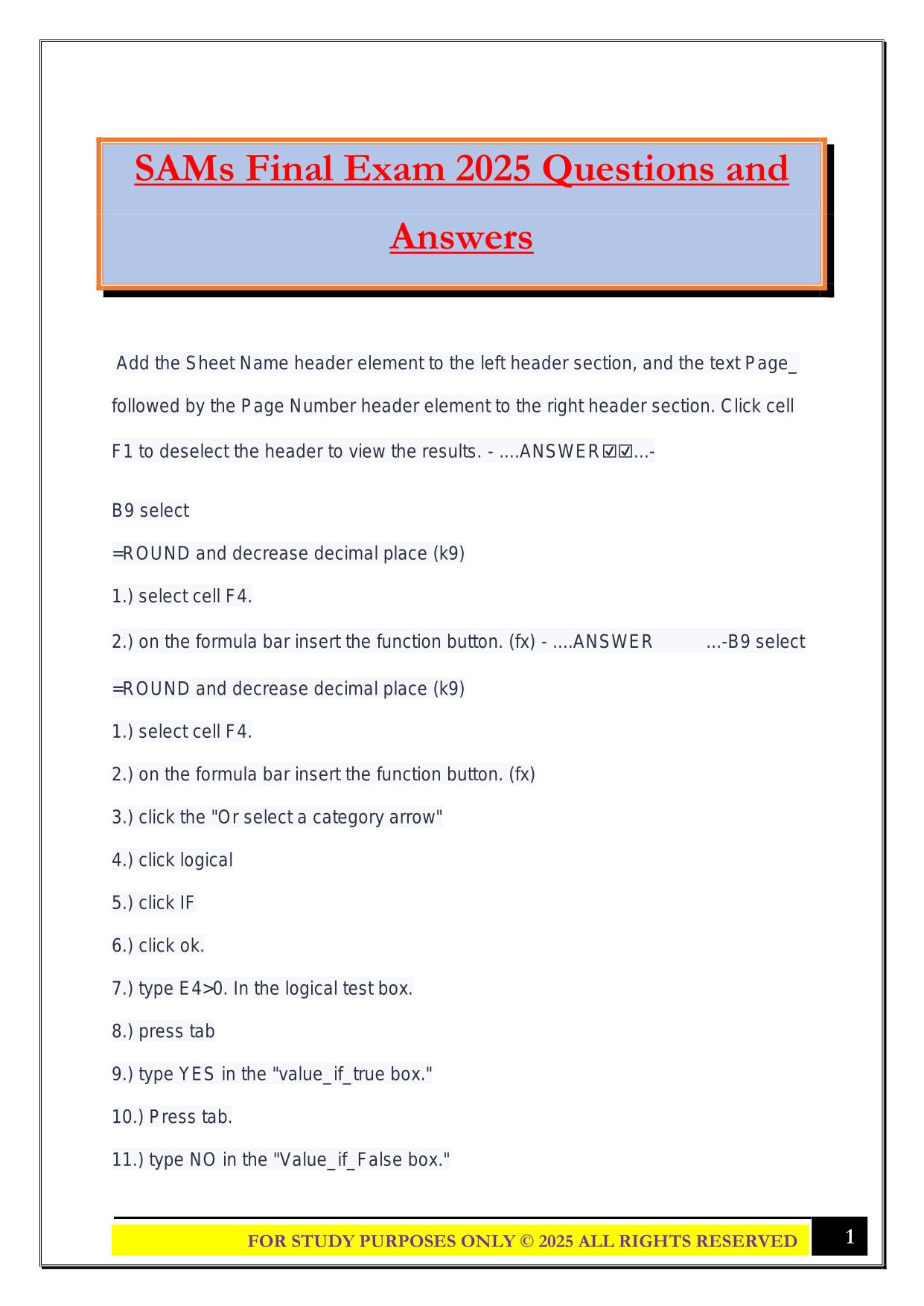 SAMs Final Exam 2025 Questions and Answers