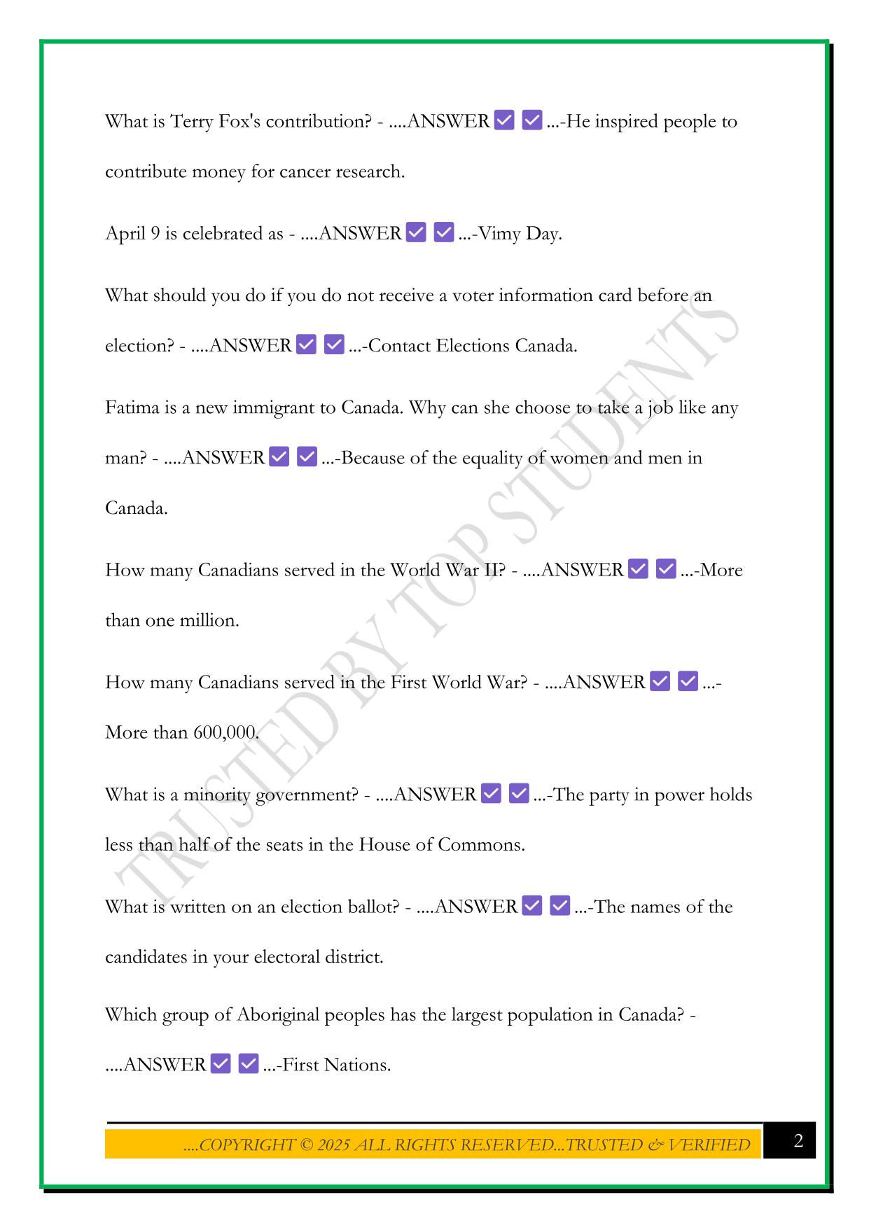 CANADIAN CITIZENSHIP TEST 2025 QUESTIONS AND ANSWERS