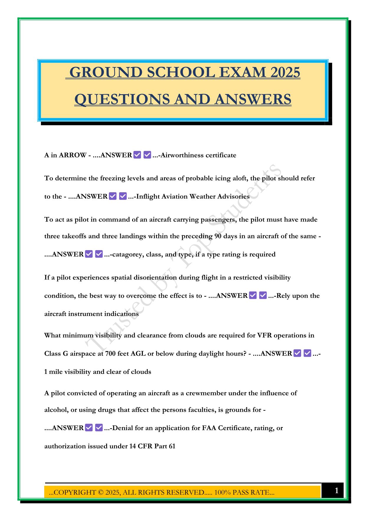 GROUND SCHOOL EXAM 2025 QUESTIONS AND ANSWERS