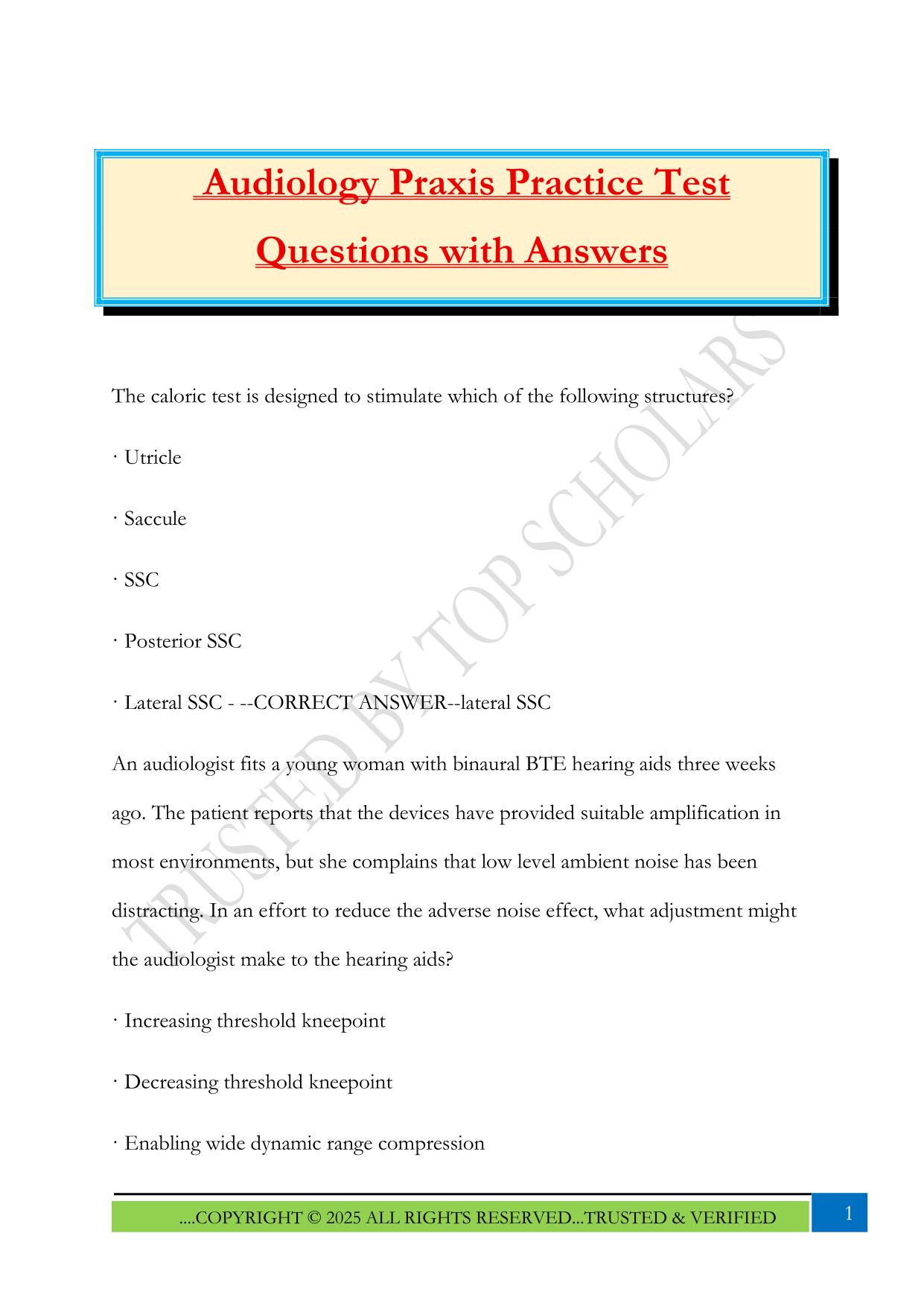 Audiology Praxis Practice Test Questions with Answers