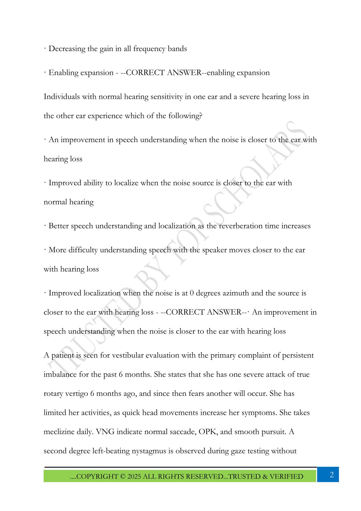 Audiology Praxis Practice Test Questions with Answers