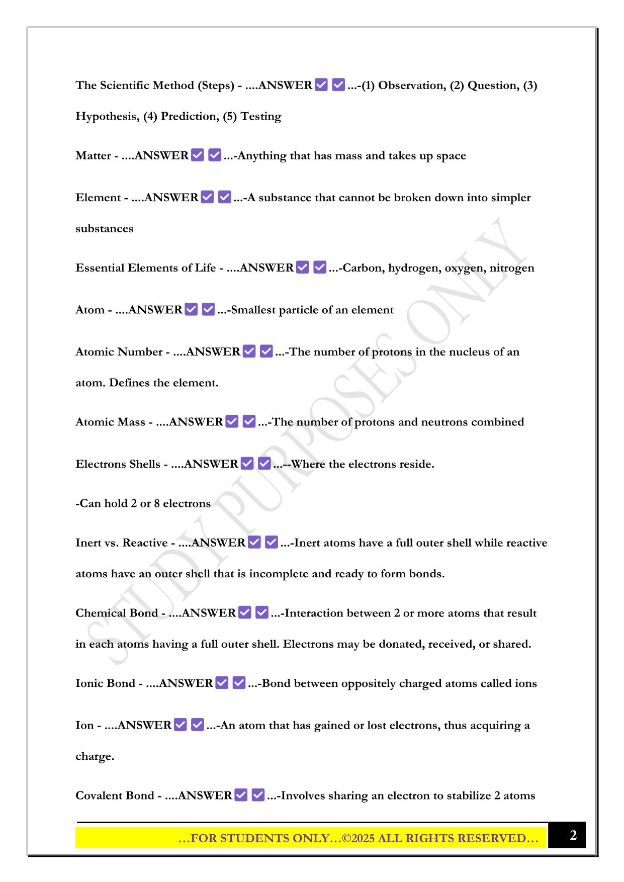 Bio 100 Exam 1 SBCC 2025 Questions and Answers