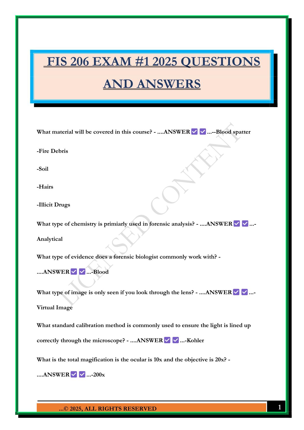 FIS 206 EXAM #1 2025 QUESTIONS AND ANSWERS