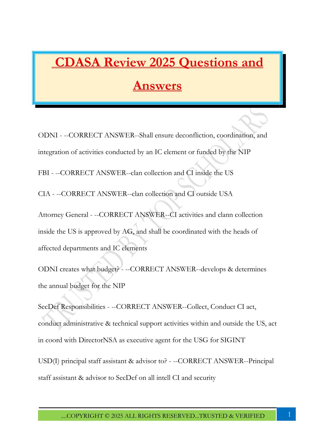 CDASA Review 2025 Questions and Answers