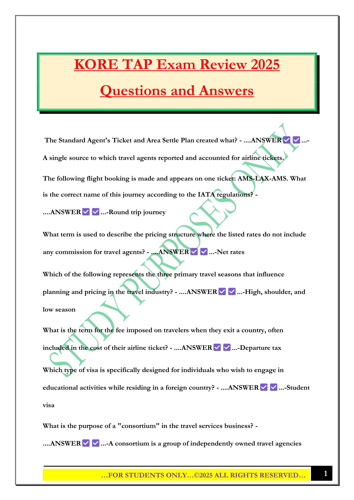 KORE TAP Exam Review 2025 Questions and Answers