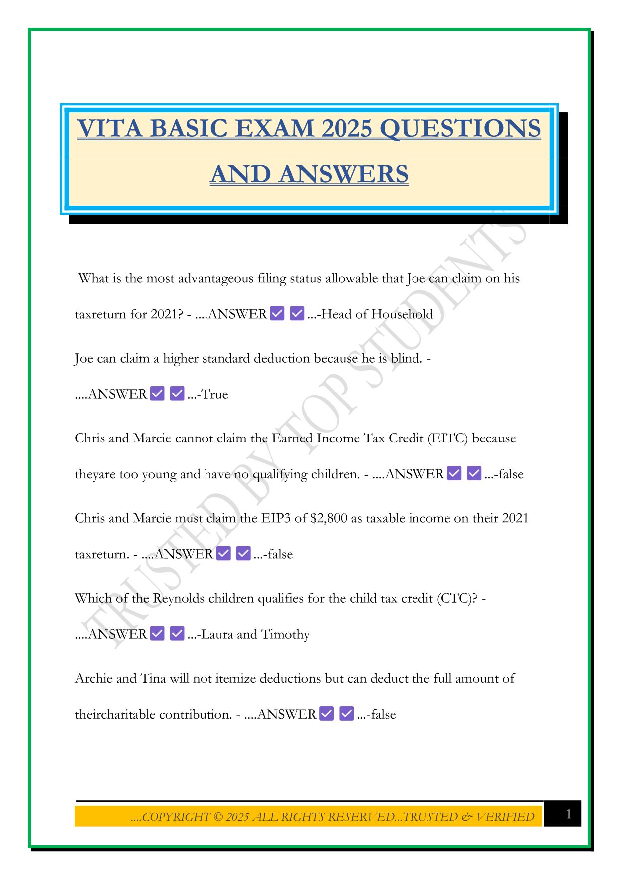 VITA Bundled Exams Questions and Answers |100% Pass |Verified and Updated 