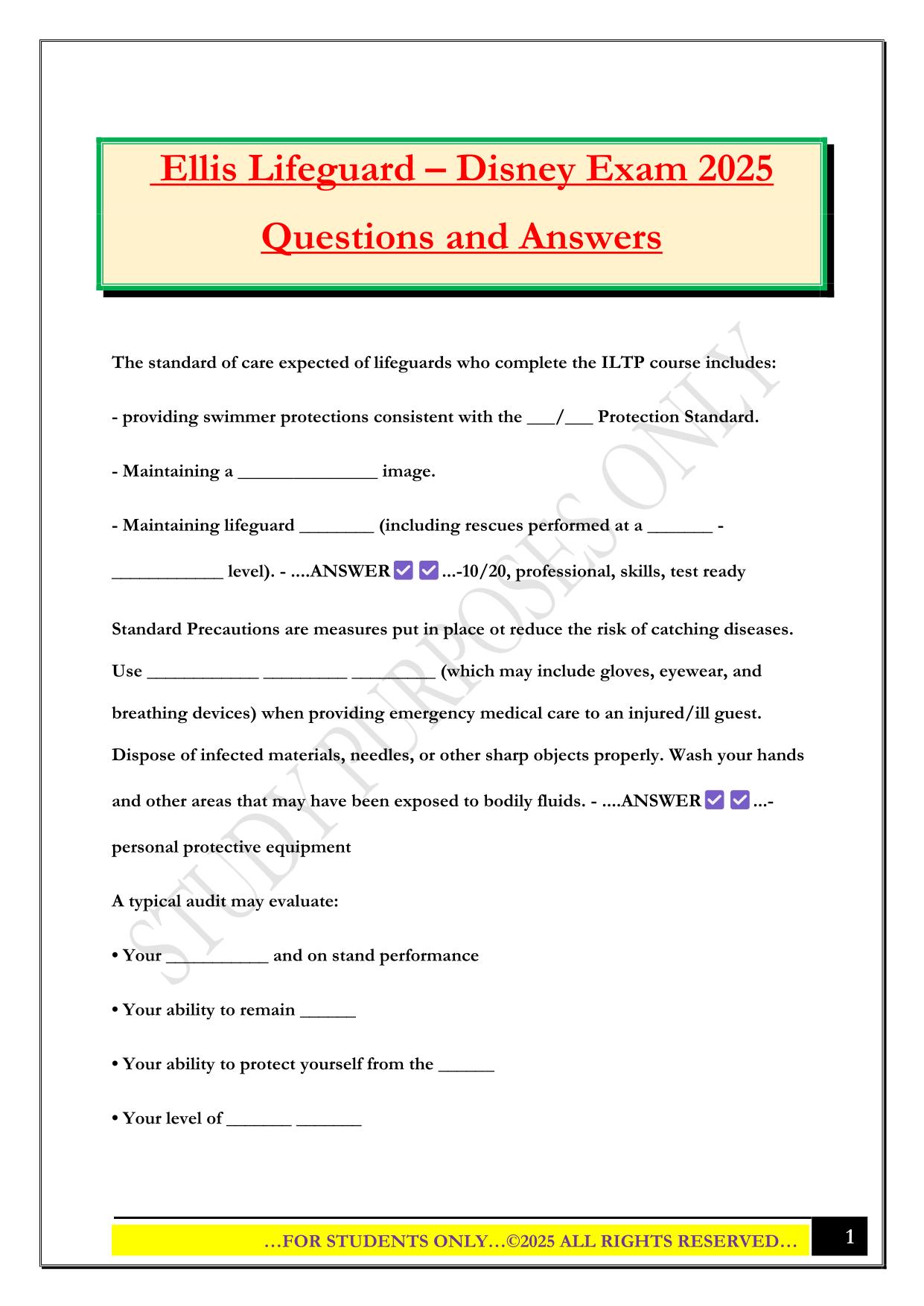 Ellis Lifeguard – Disney Exam 2025 Questions and Answers