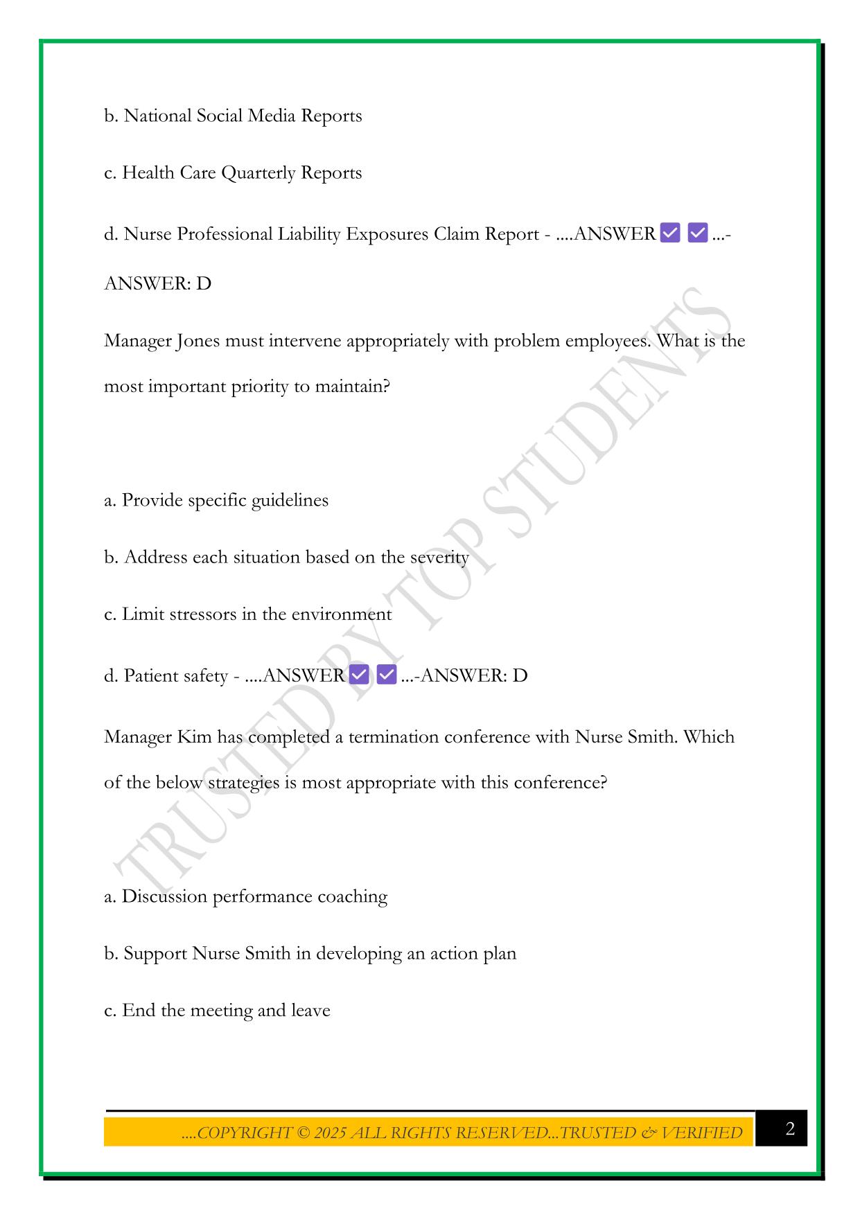 LEADERSHIP EXAM 3 PRACTICE QUESTIONS 2025 WITH CORRECT ANSWERS