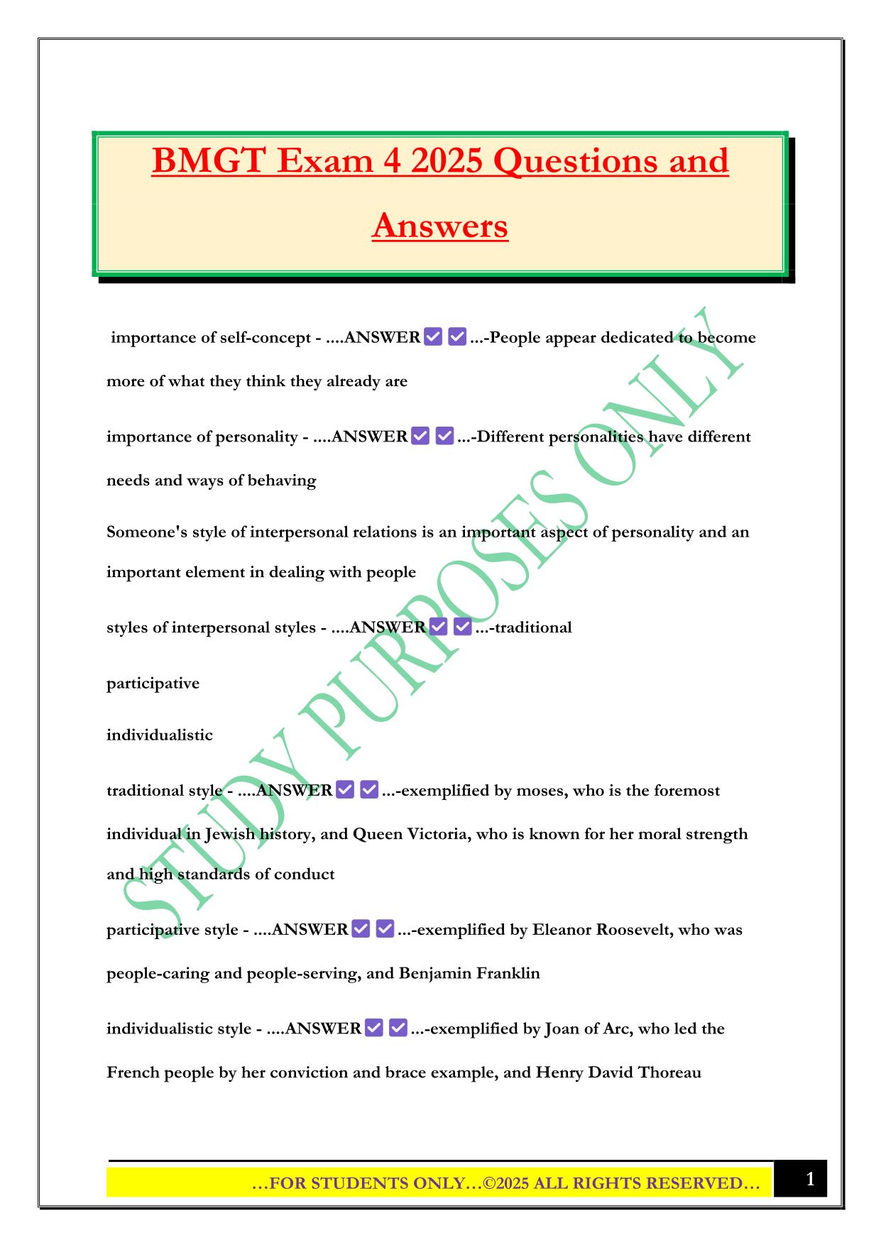 BMGT Exam 4 2025 Questions and Answers