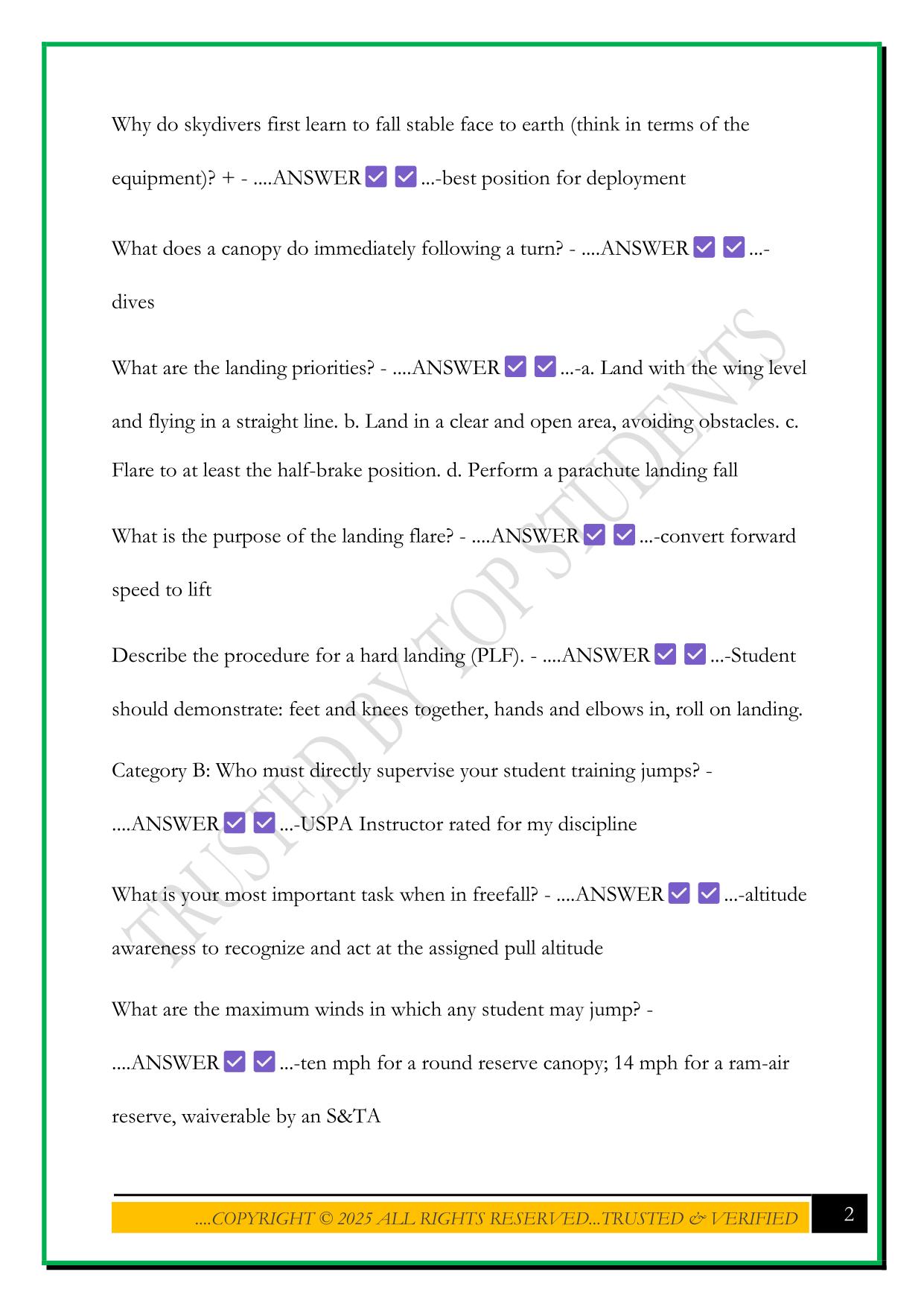 USPA A LICENSE WRITTEN TEST 2025 QUESTIONS AND ANSWERS