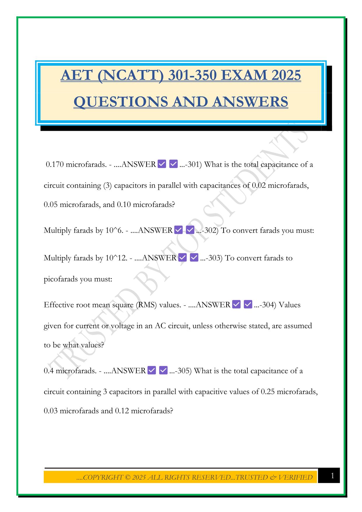 AET (NCATT) 301-350 EXAM 2025 QUESTIONS AND ANSWERS