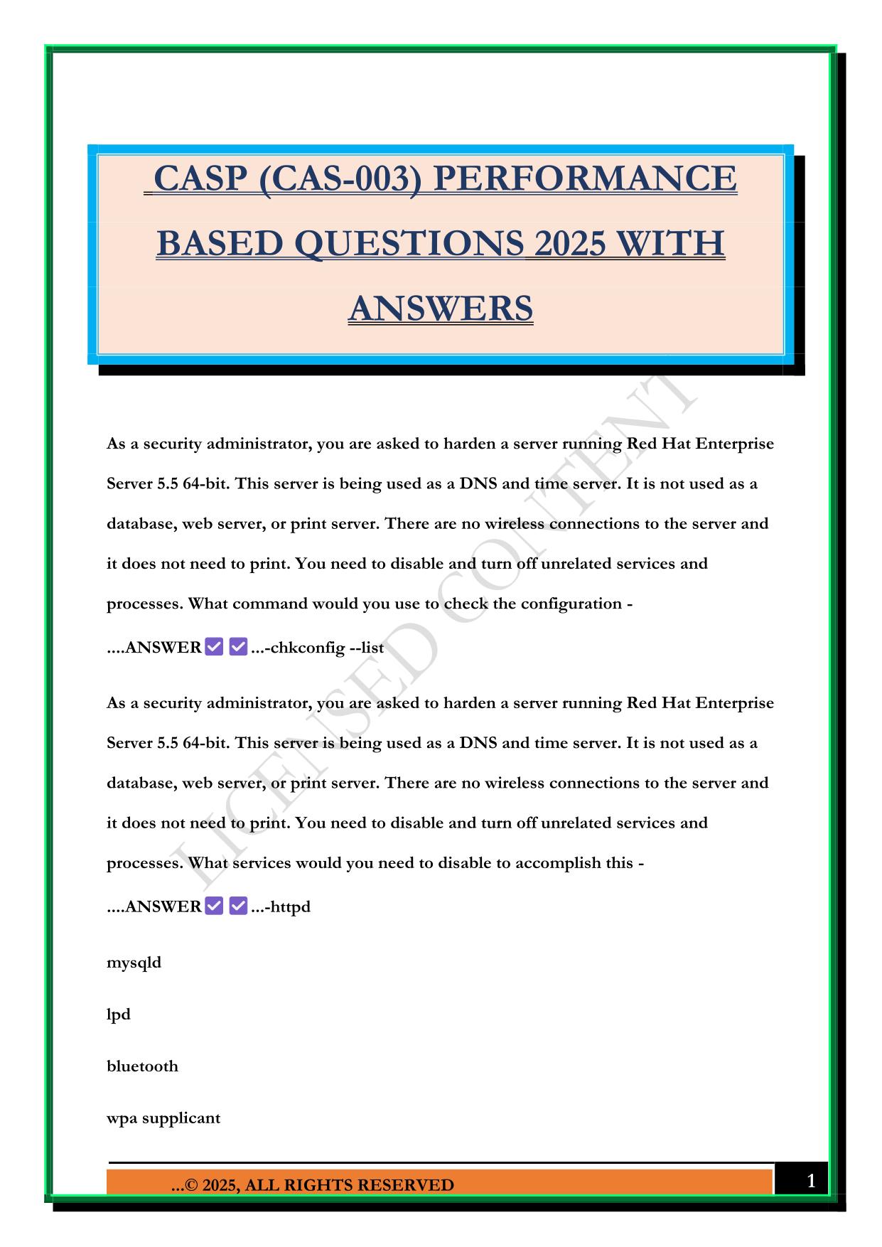 CASP (CAS-003) PERFORMANCE BASED QUESTIONS 2025 WITH ANSWERS