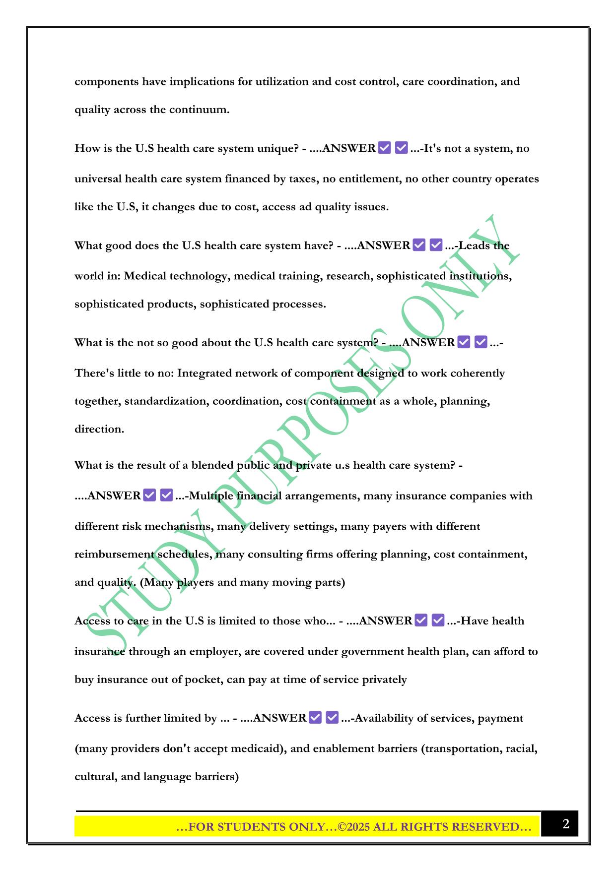 Intro to U.S Health Care Delivery Systems: Exam I 2025 Questions and Answers