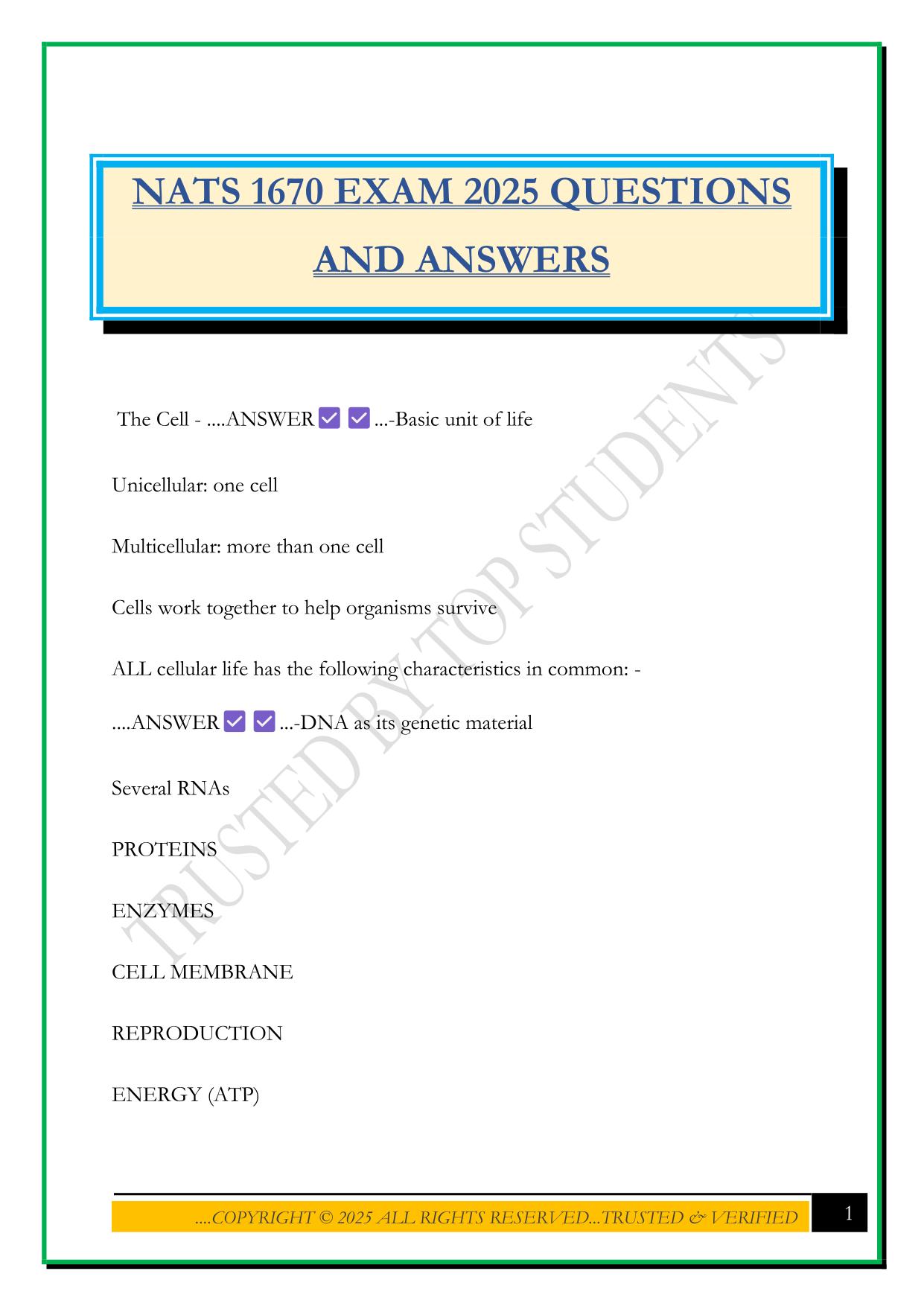 NATS 1670 EXAM 2025 QUESTIONS AND ANSWERS