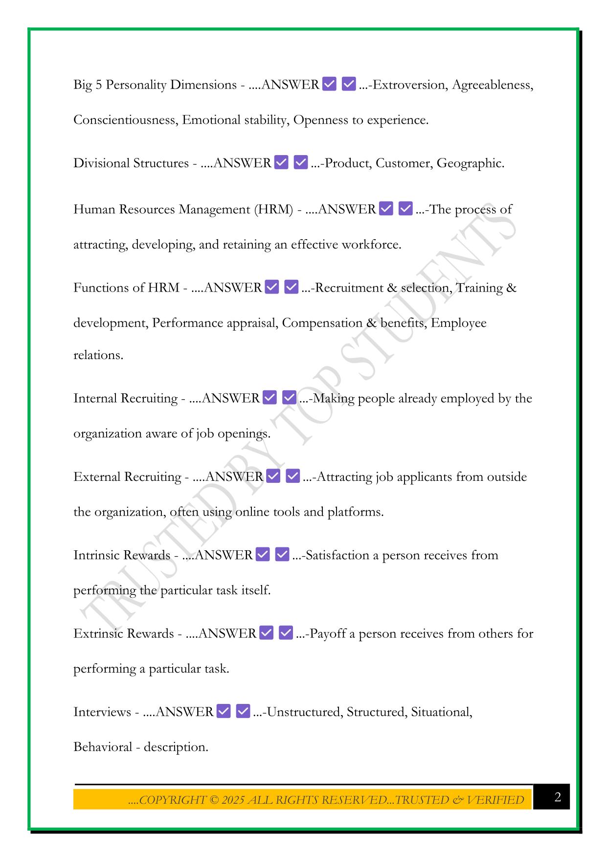 LEADERSHIP AND MANAGEMENT FINAL EXAM STUDY GUIDE 2025 QUESTIONS AND ANSWERS