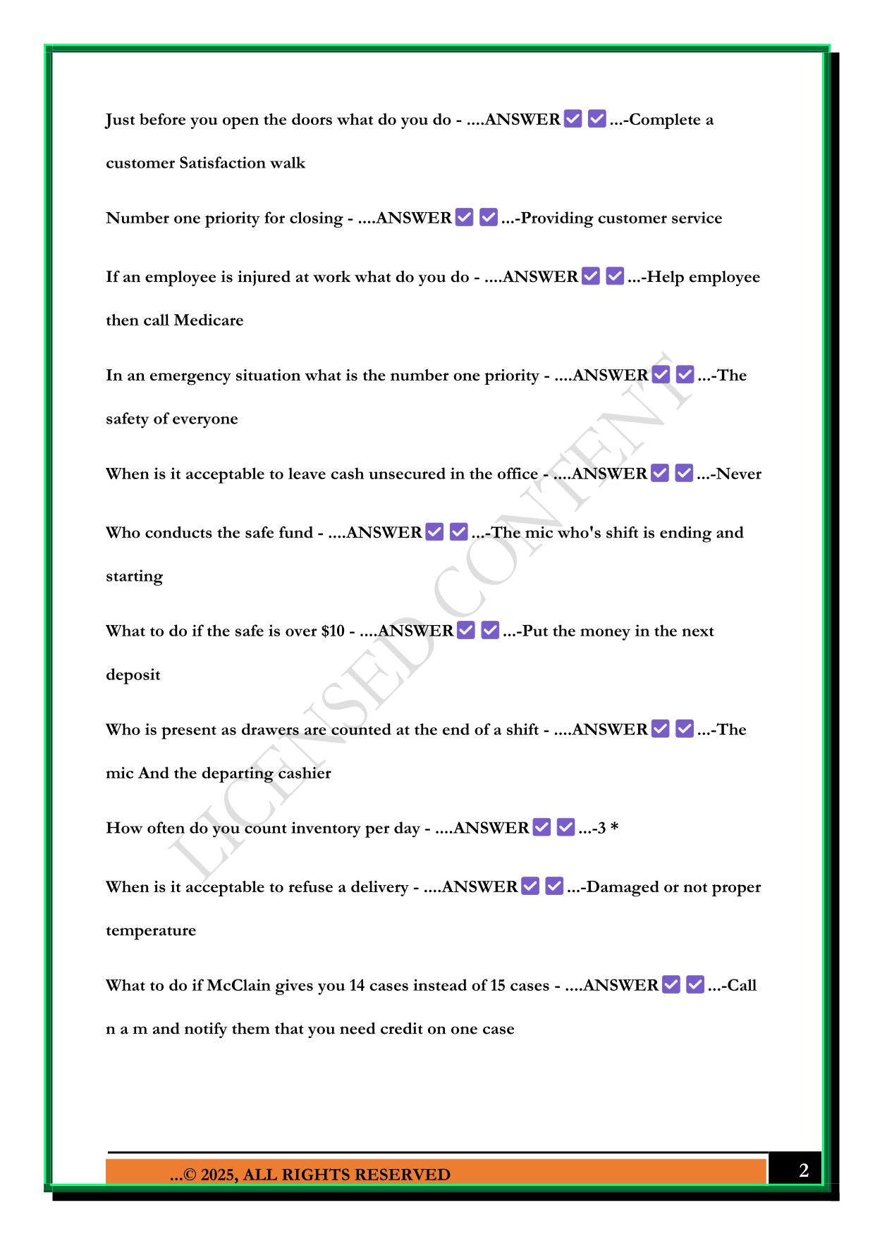TACO BELL SHIFT MANAGER EXAM 2025 QUESTIONS AND ANSWERS