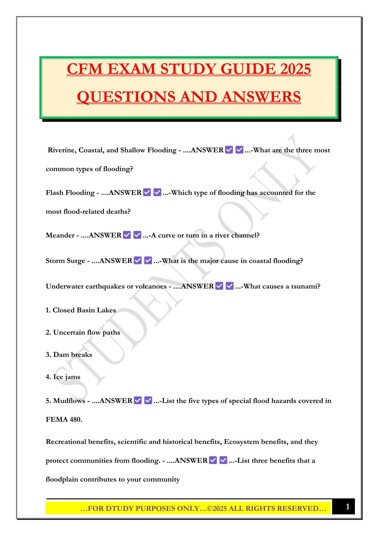 CFM EXAM STUDY GUIDE 2025 QUESTIONS AND ANSWERS