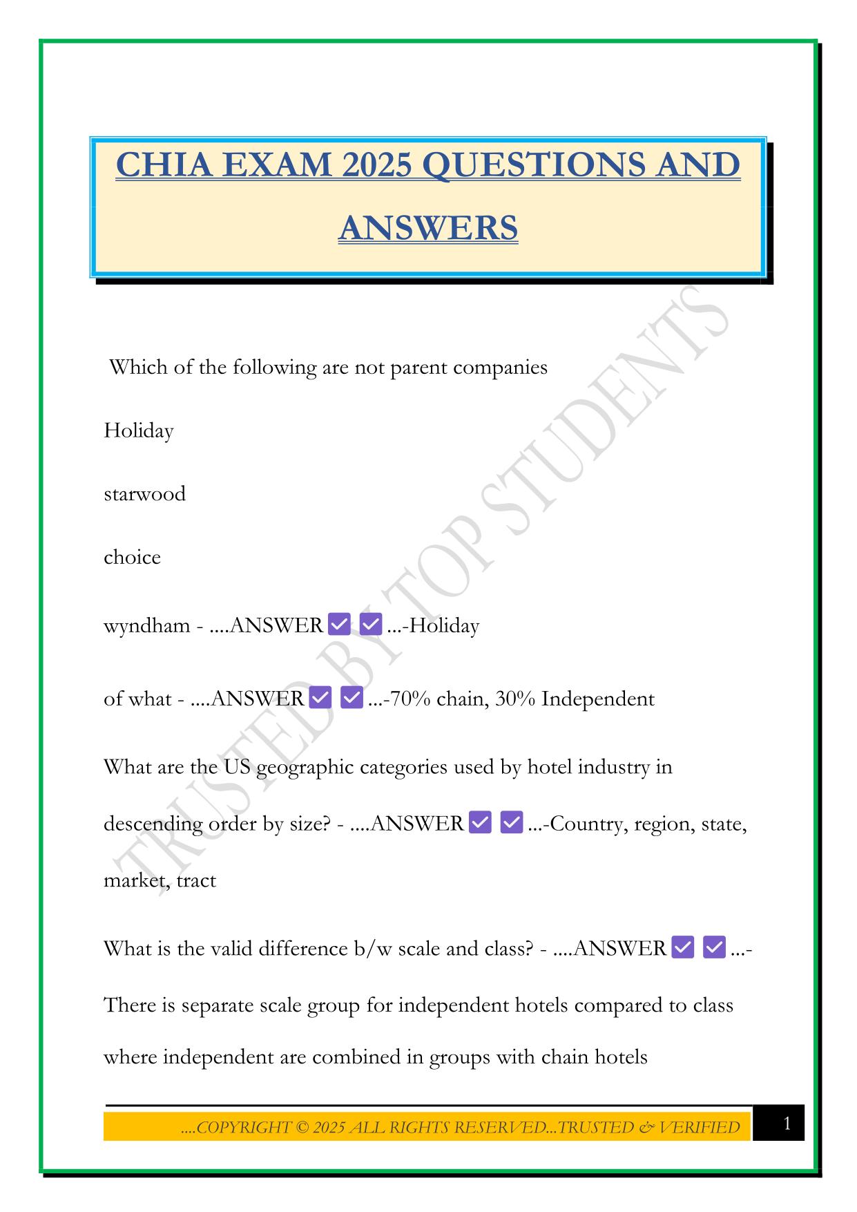 CHIA EXAM 2025 QUESTIONS AND ANSWERS