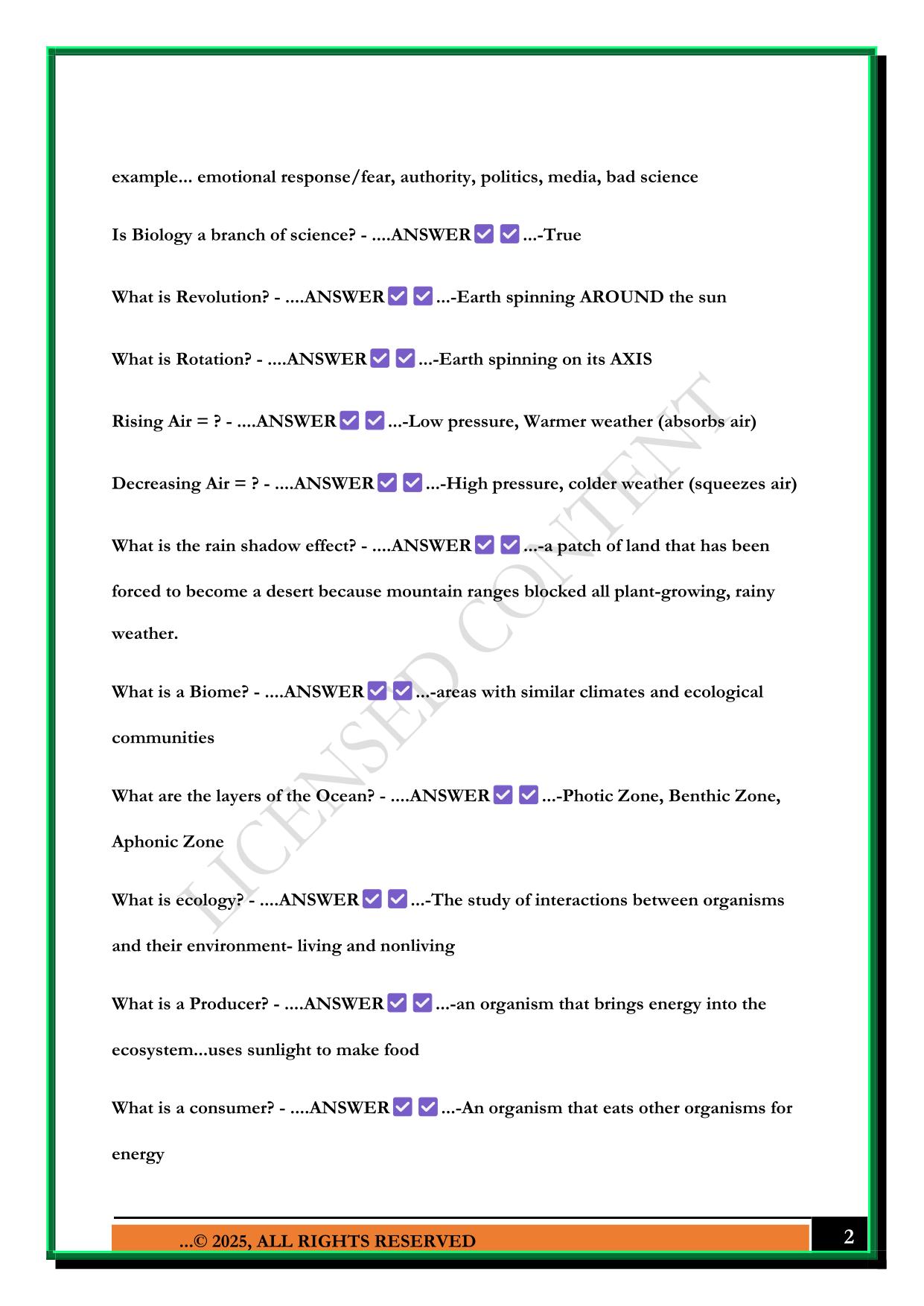 BIO 100 CHAPTER 1 EXAM 2025 QUESTIONS AND ANSWERS
