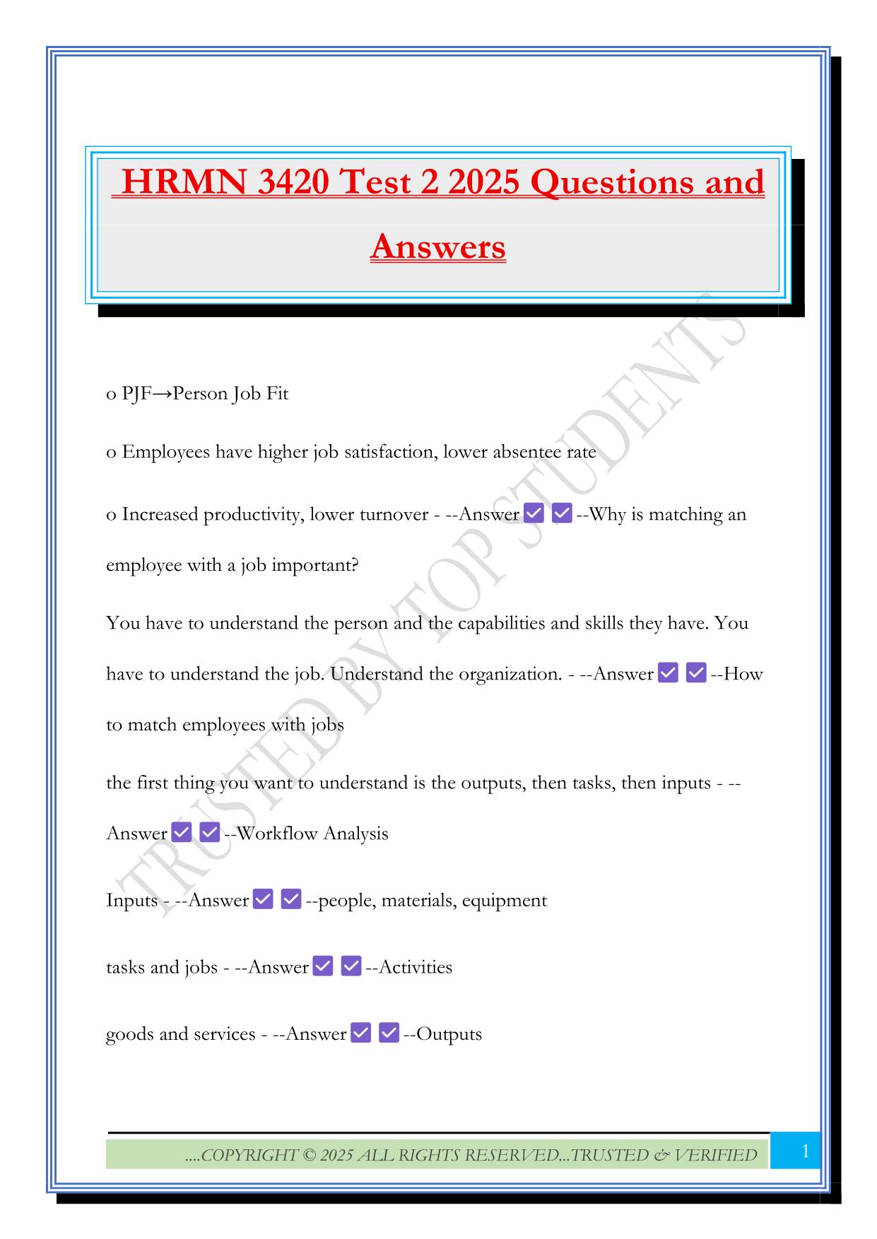 HRMN 3420 Test 2 2025 Questions and Answers