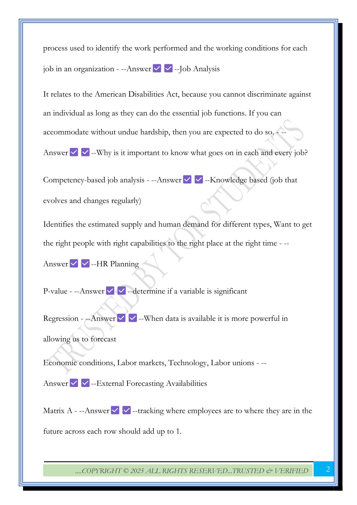 HRMN 3420 Test 2 2025 Questions and Answers