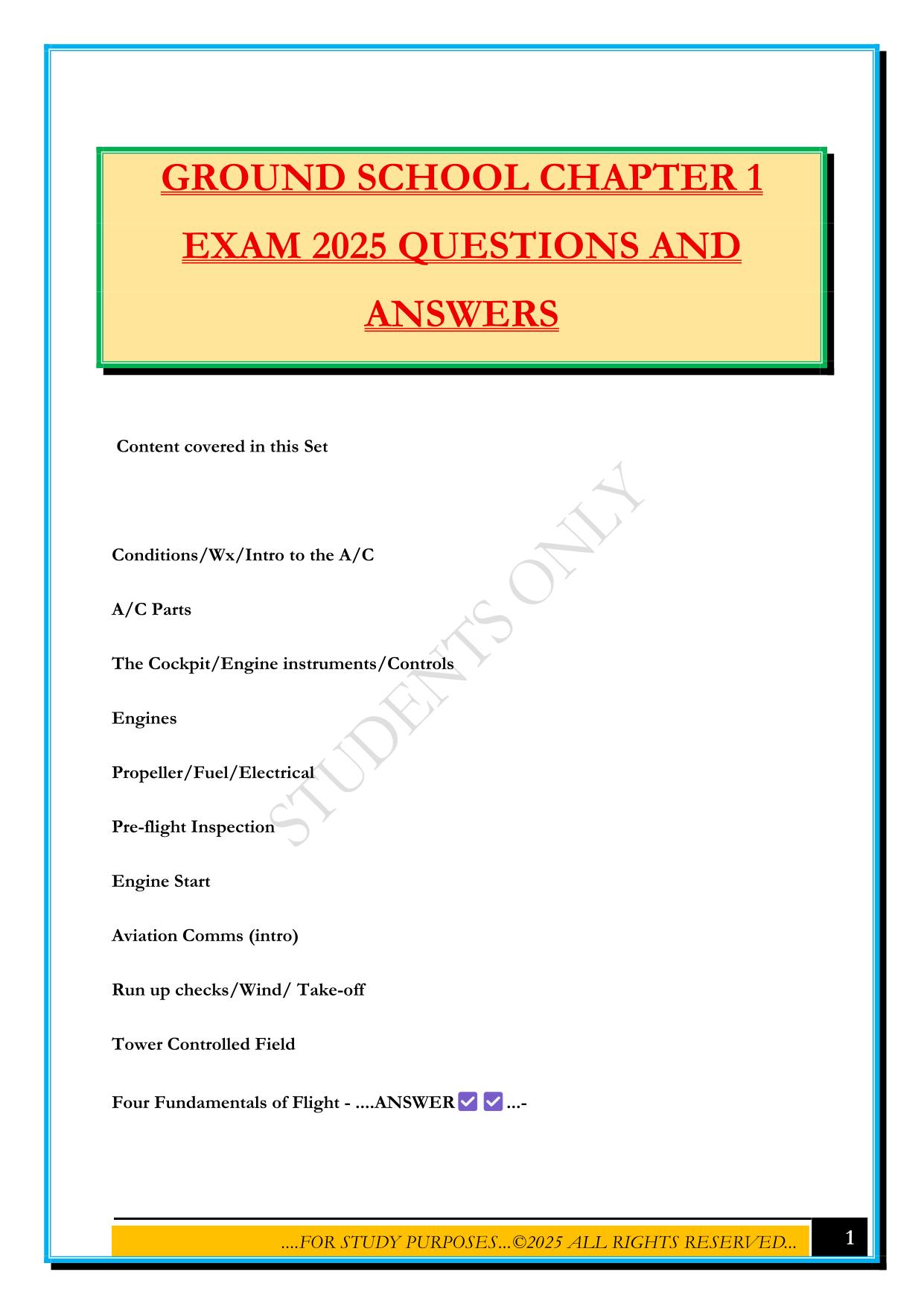 GROUND SCHOOL CHAPTER 1 EXAM 2025 QUESTIONS AND ANSWERS