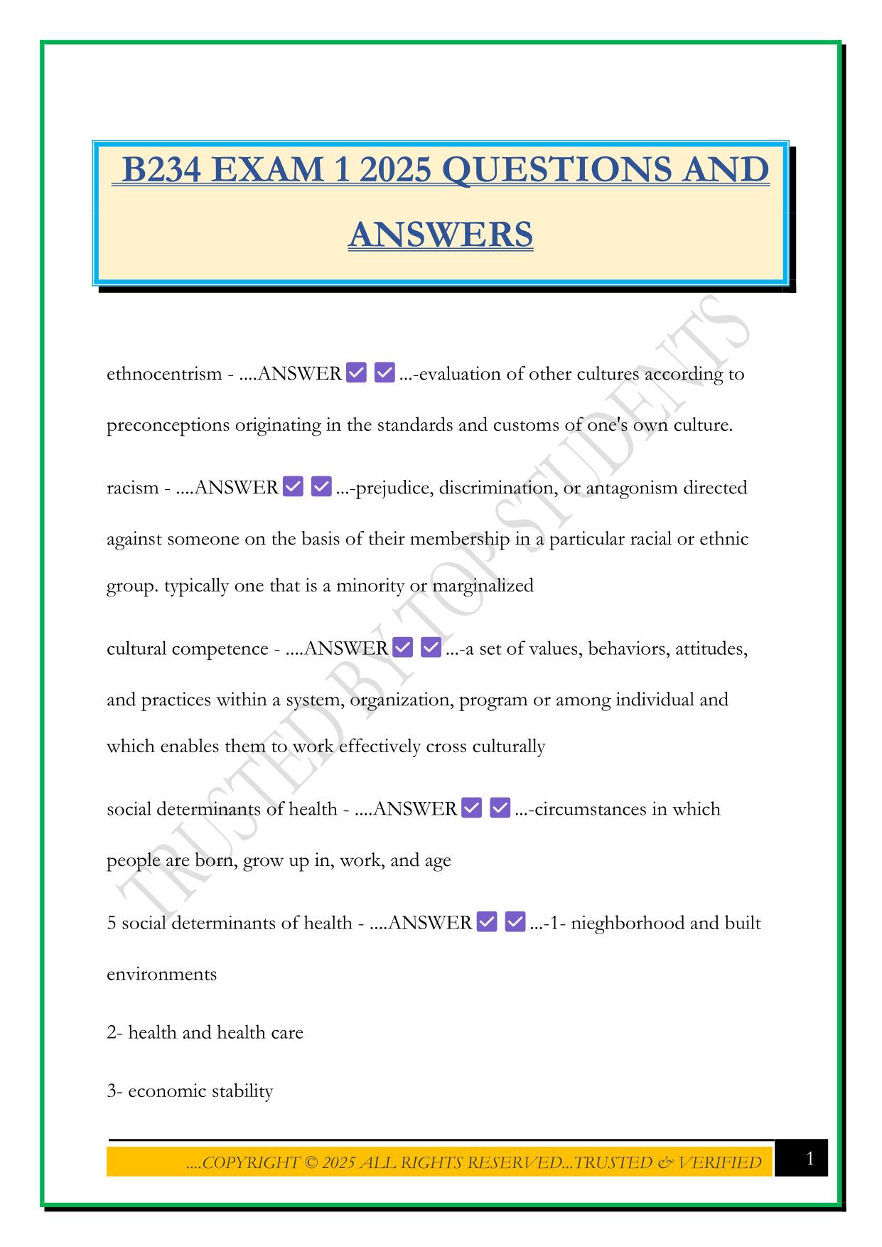 B234 EXAM 1 2025 QUESTIONS AND ANSWERS