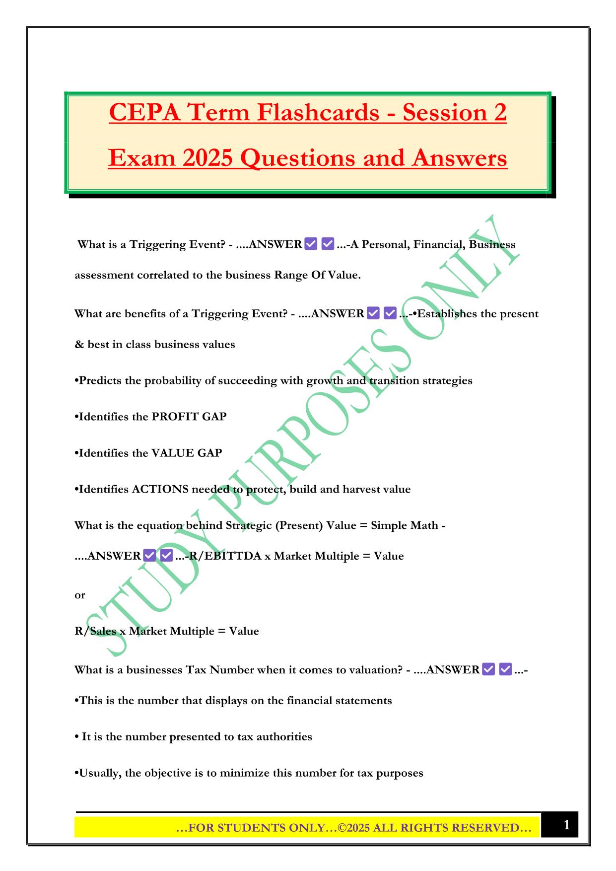 CEPA Term Flashcards - Session 2 Exam 2025 Questions and Answers