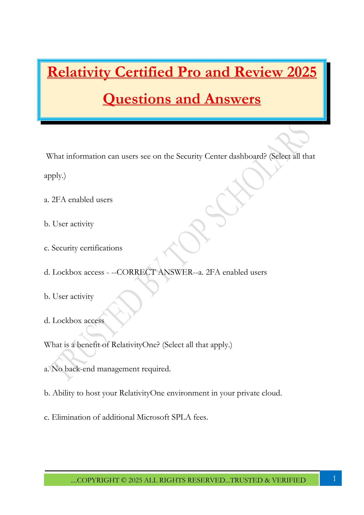 Relativity Certified Pro and Review 2025 Questions and Answers