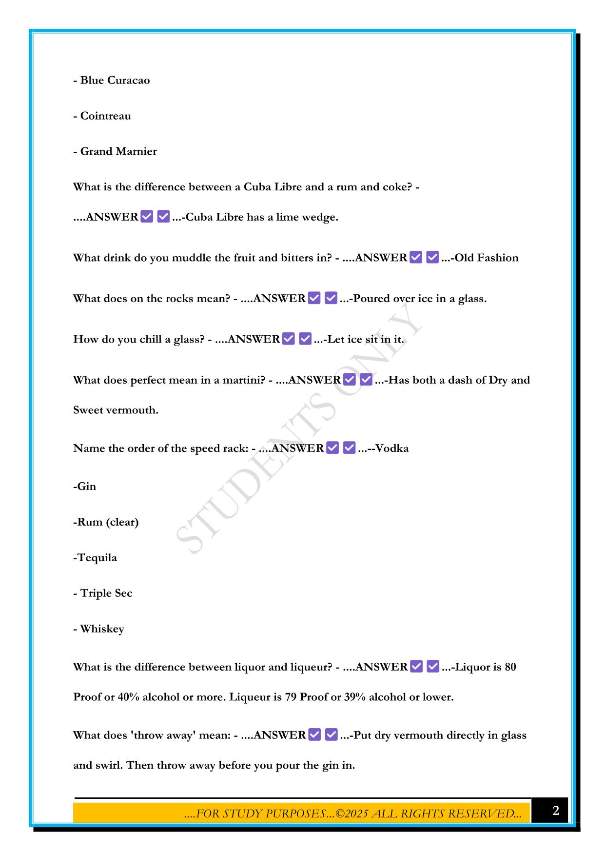 BARTENDER TEST QUESTIONS WITH CORRECT ANSWERS
