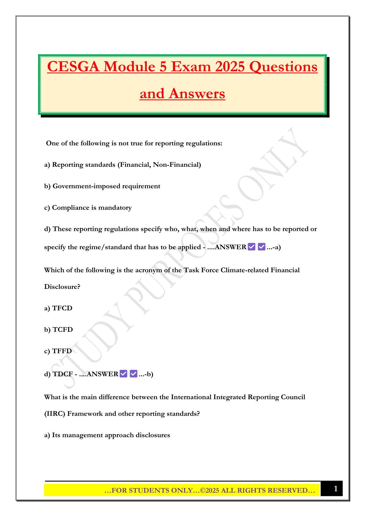 CESGA Module 5 Exam 2025 Questions and Answers