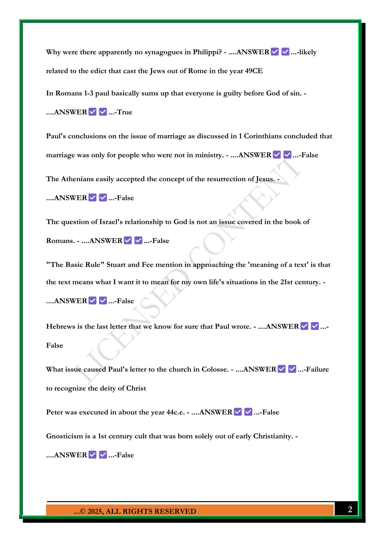 BIBL 104 STUDY GUIDE QUIZ 7 2025 QUESTIONS AND ANSWERS