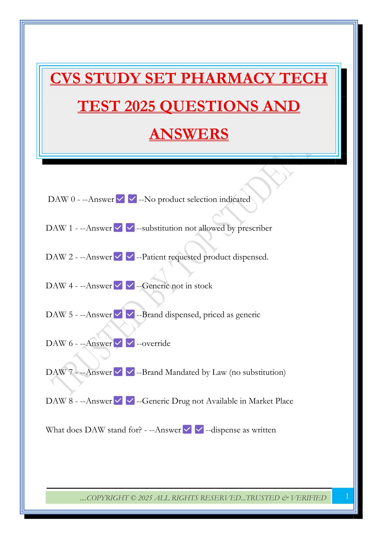 CVS STUDY SET PHARMACY TECH TEST 2025 QUESTIONS AND ANSWERS