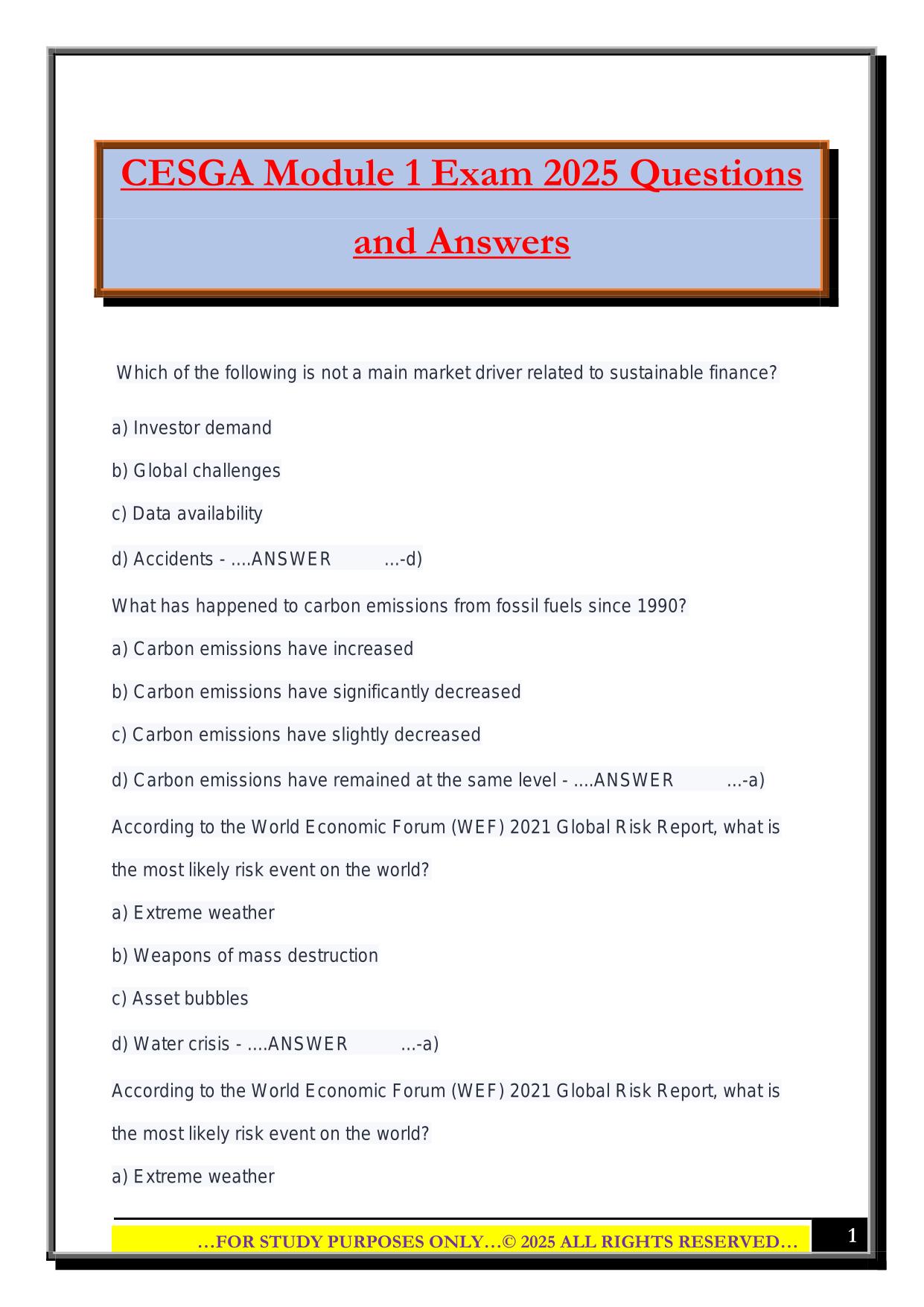 CESGA Module 1 Exam 2025 Questions and Answers